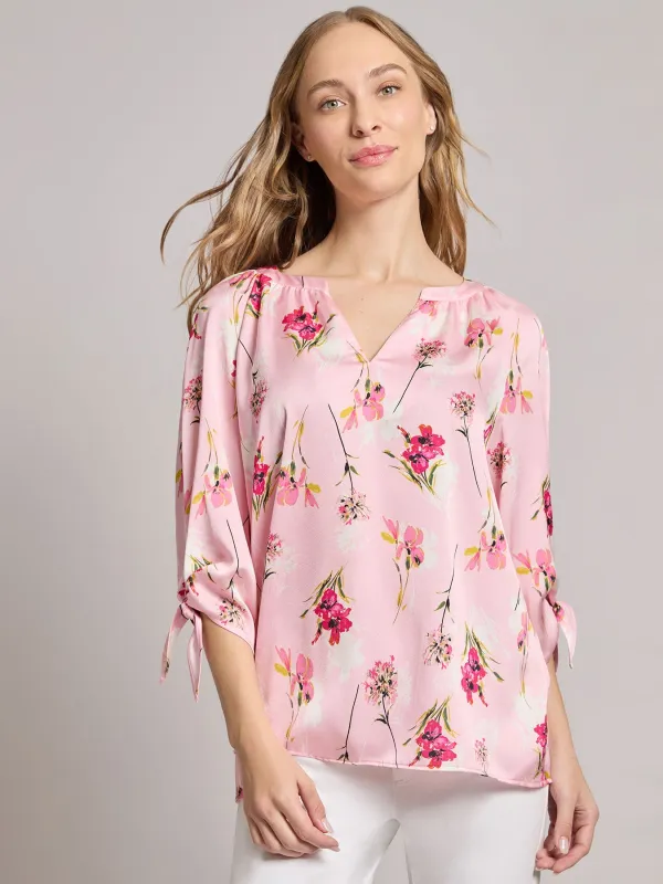 V-Neck Tie-Sleeve Blouse, Hammered Satin sold by Jones New York