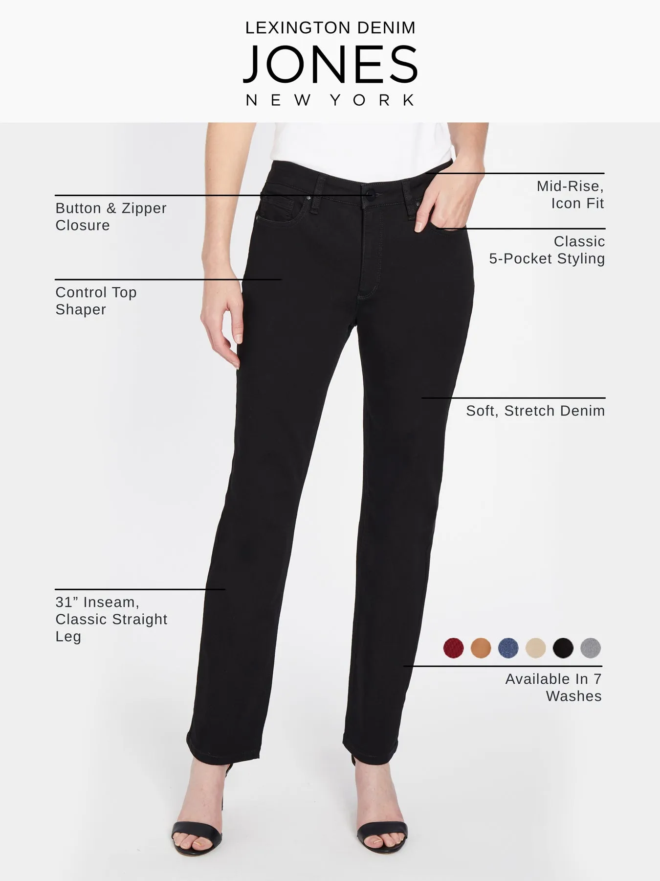 Petite Lexington Straight Leg Jeans, Soft White sold by Jones New York product image thumbnail 3