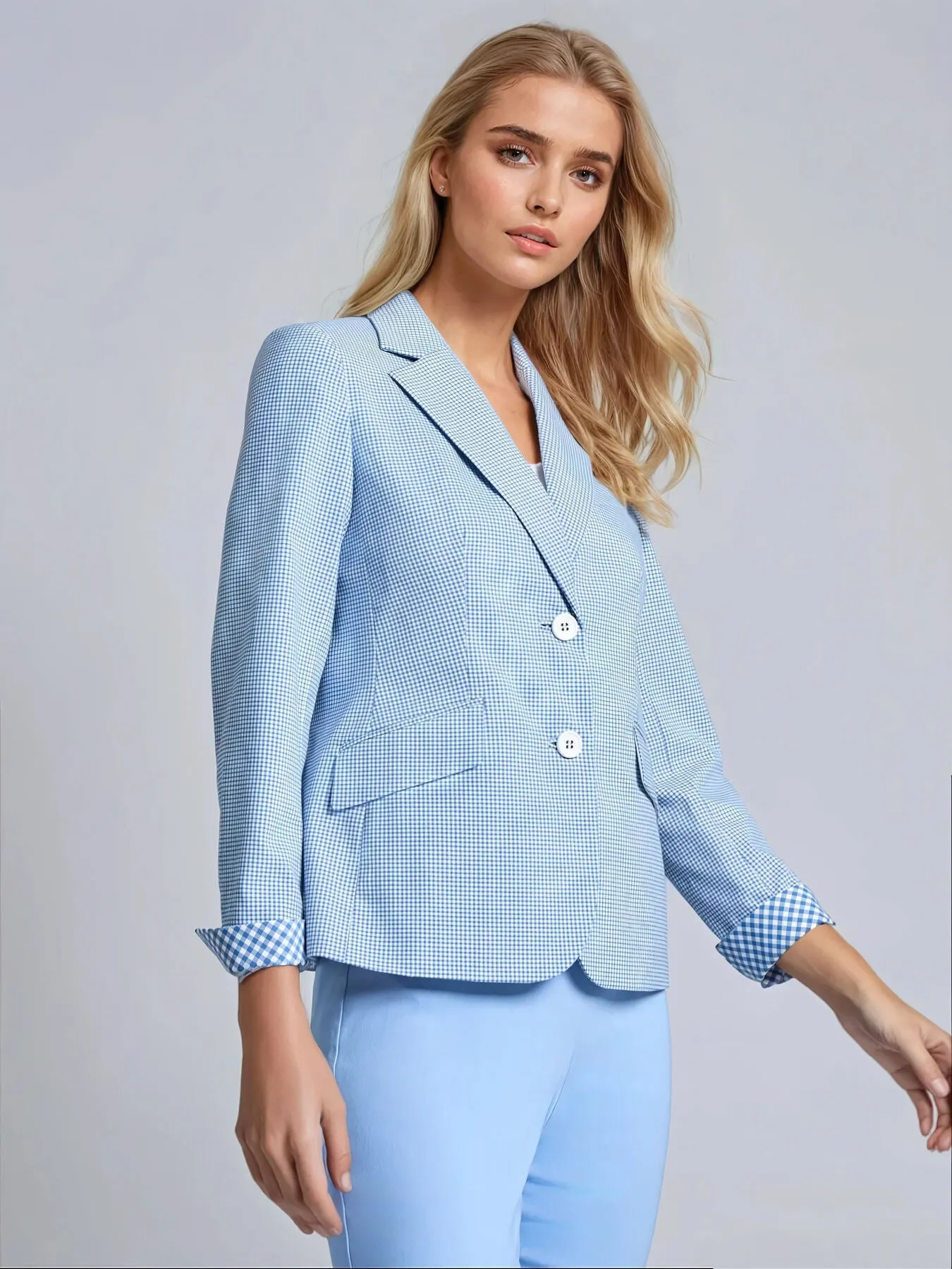 Two Button Notch Collar Blazer, Blue Gingham sold by Jones New York product image thumbnail 2
