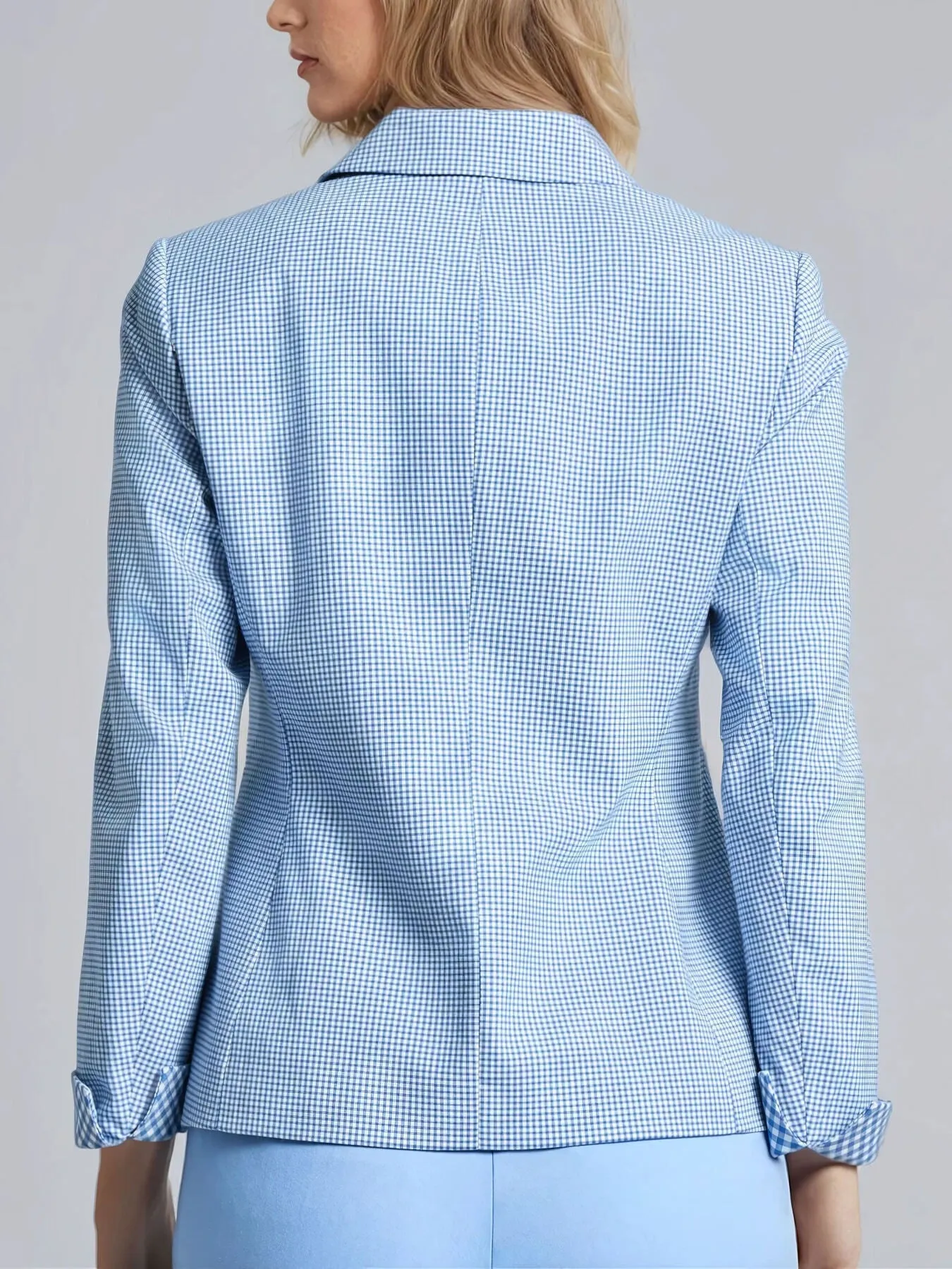 Two Button Notch Collar Blazer, Blue Gingham sold by Jones New York product image thumbnail 3