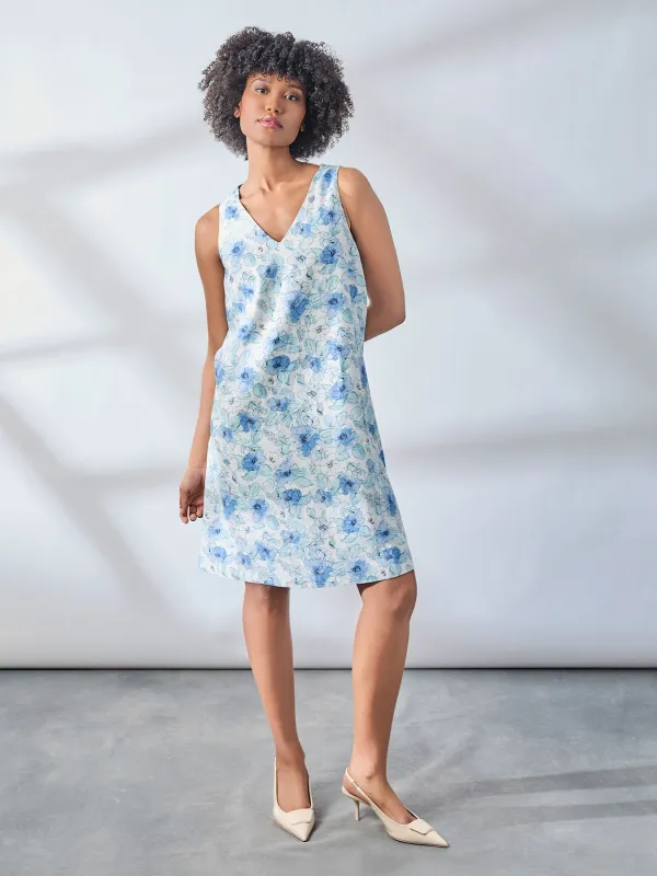 Gina V-Neck Knee Length Dress, Linen Blend sold by Jones New York