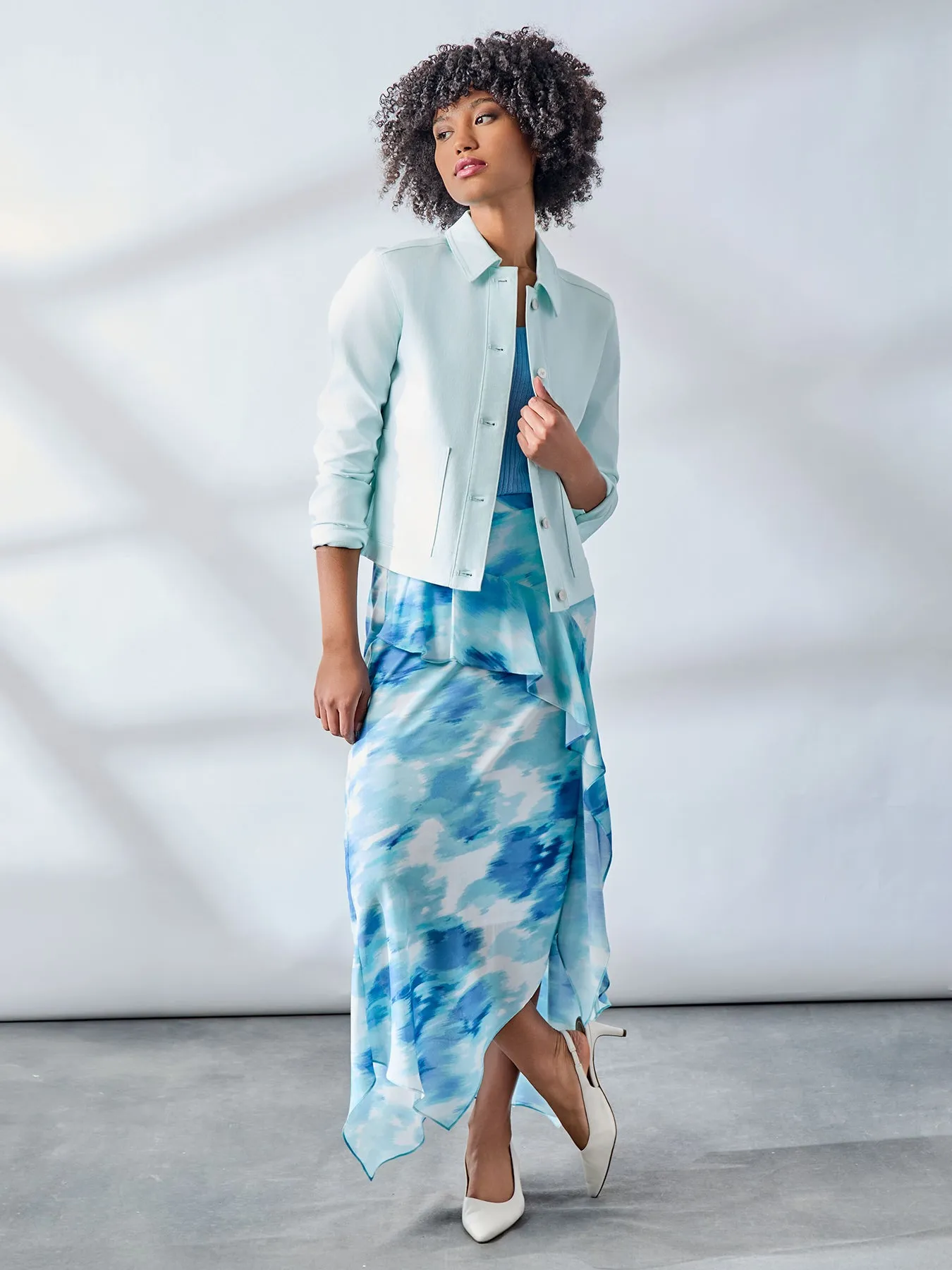 Petite Pull-On Ruffle Trim Midi Skirt sold by Jones New York product image thumbnail 5