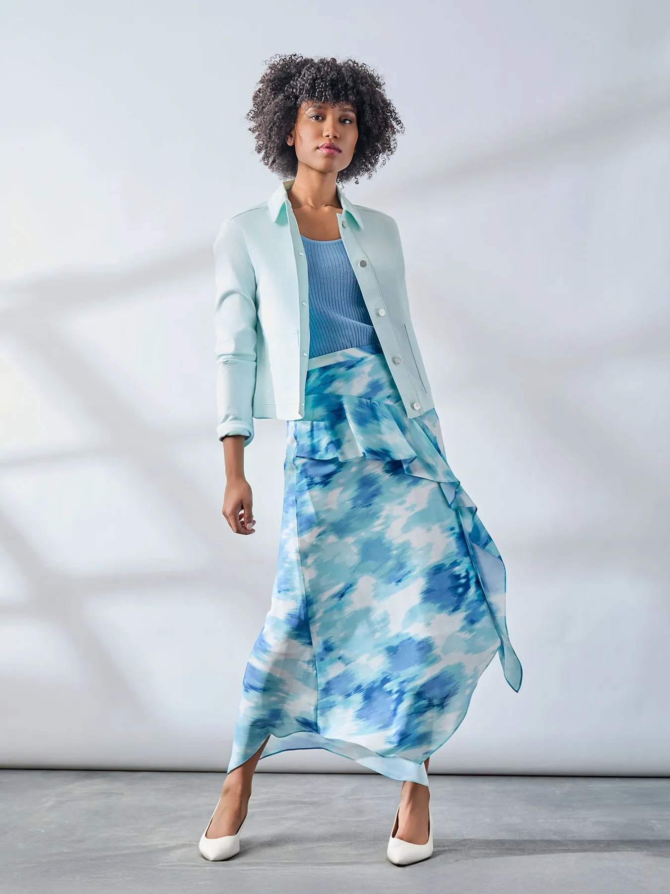 Petite Pull-On Ruffle Trim Midi Skirt sold by Jones New York product image thumbnail 2