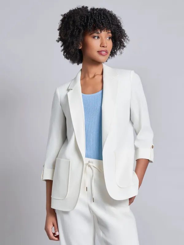 Patch Pocket Tab Sleeve Blazer, Solid Linen Viscose sold by Jones New York