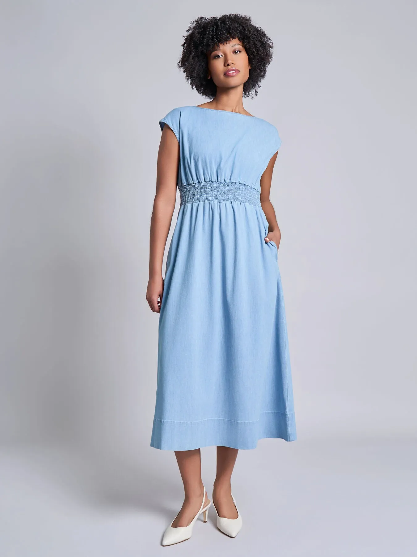 Smocked Waist Stretch Denim Midi Dress sold by Jones New York product image thumbnail 2