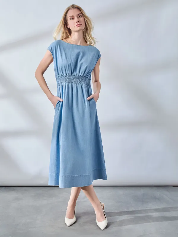 Smocked Waist Stretch Denim Midi Dress sold by Jones New York
