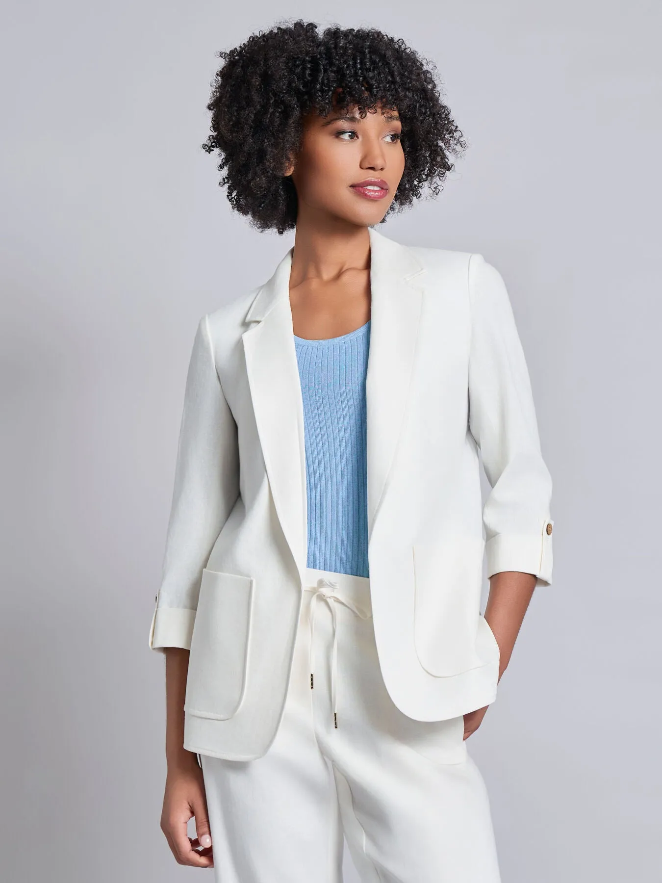 Petite Patch Pocket Tab Sleeve Blazer, Solid Linen Viscose sold by Jones New York