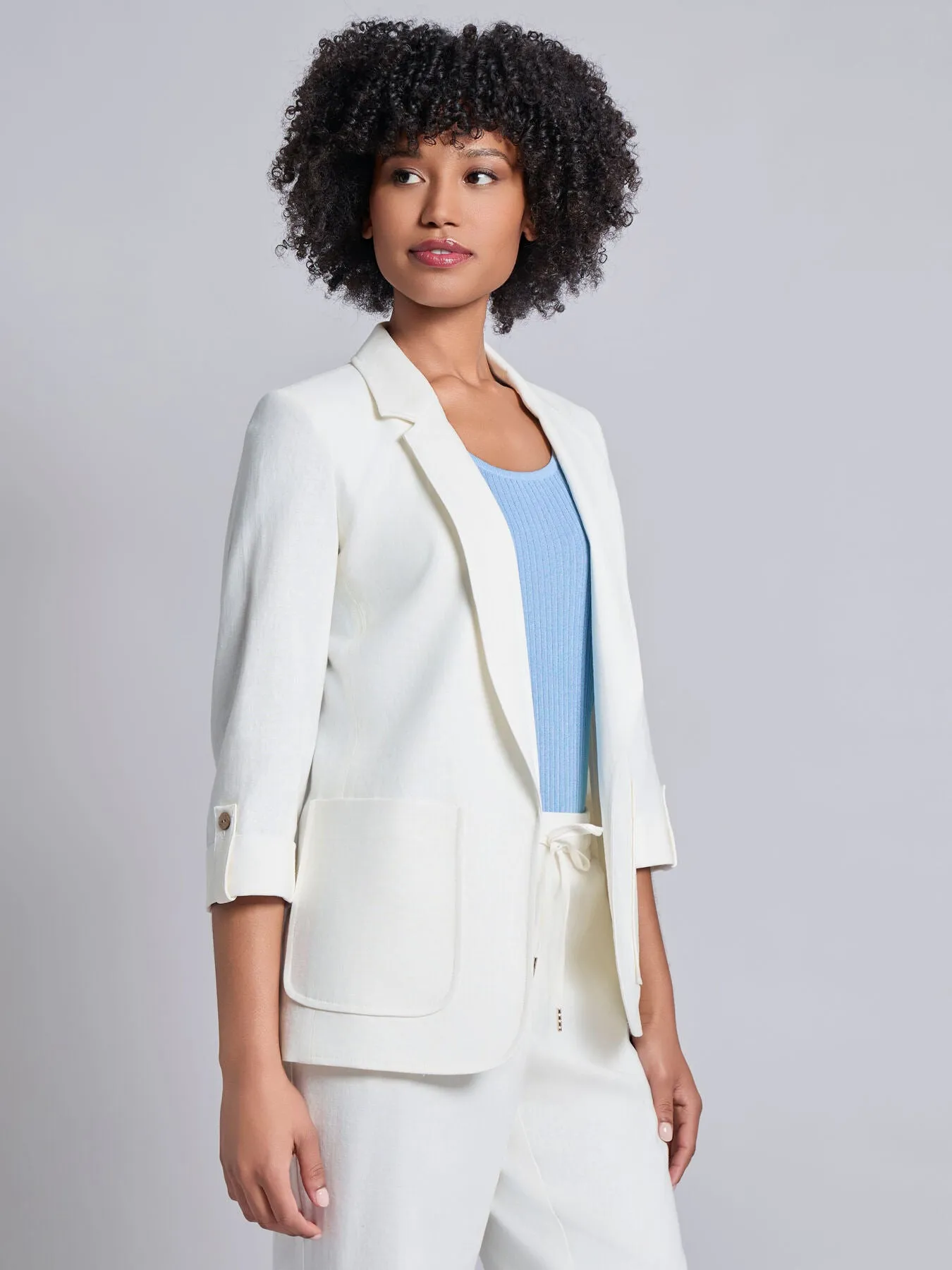 Petite Patch Pocket Tab Sleeve Blazer, Solid Linen Viscose sold by Jones New York product image thumbnail 3