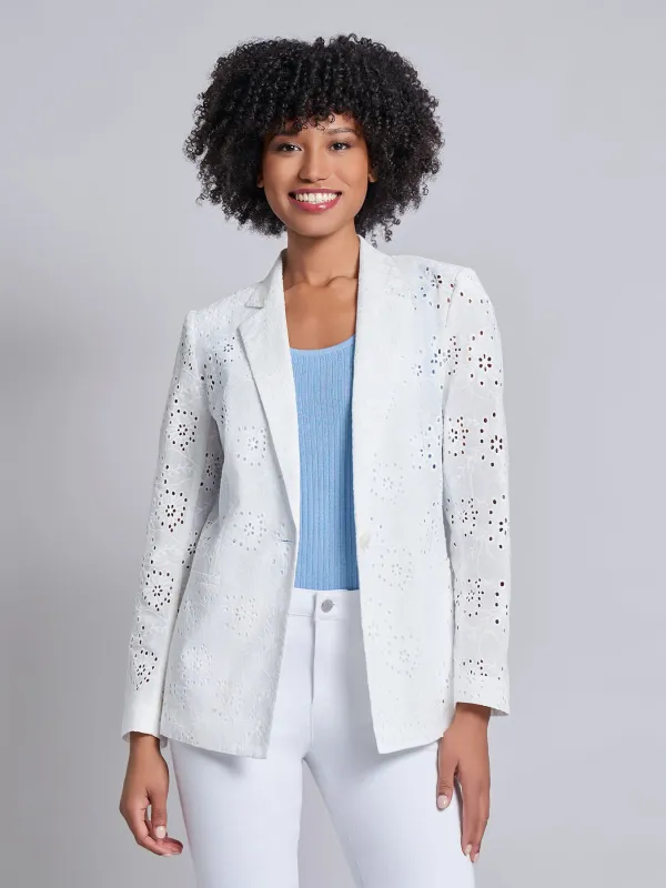One Button Notch Collar Blazer, Floral Eyelet sold by Jones New York