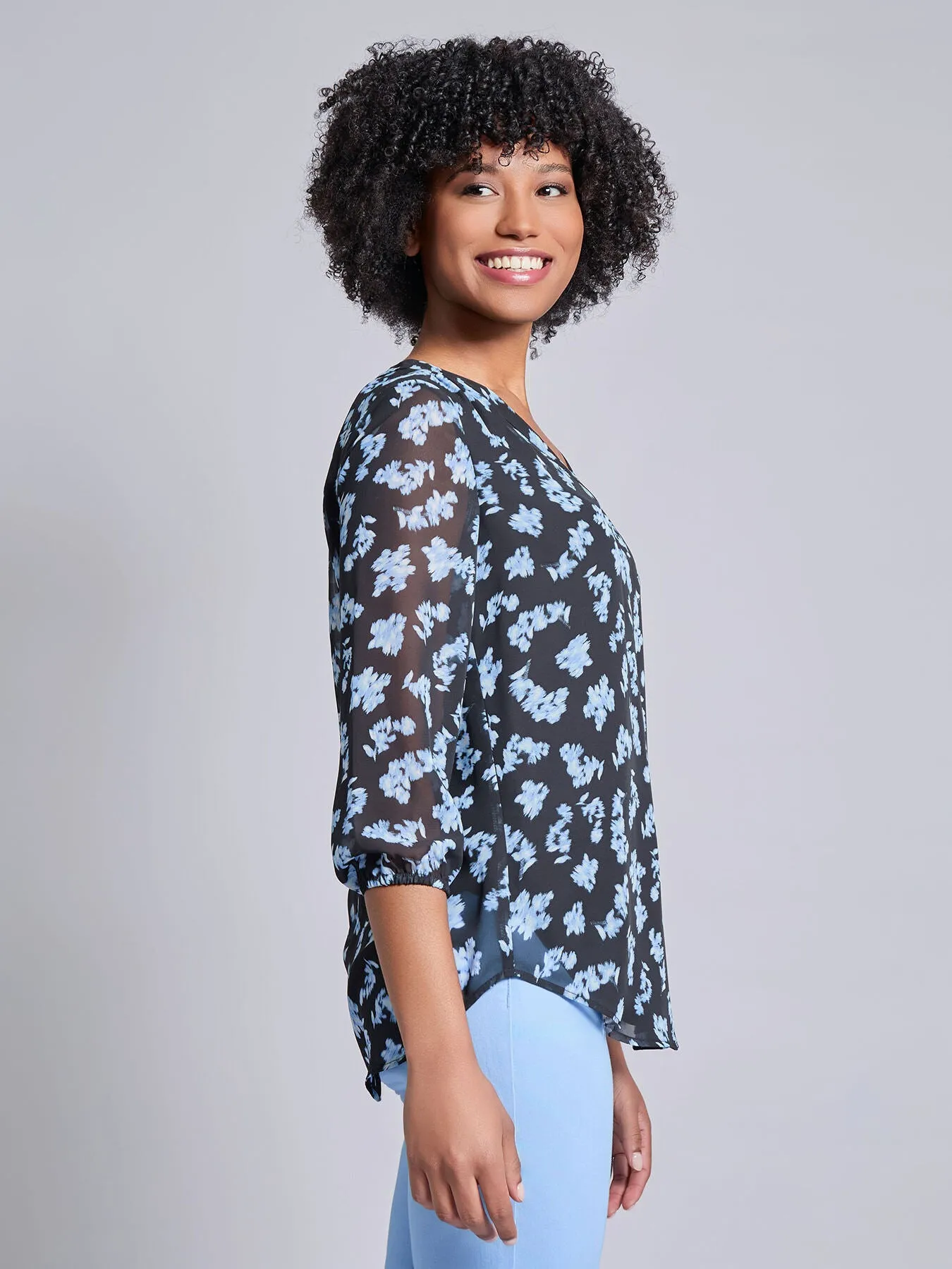 Printed V-Neck Pleated Kelly Blouse sold by Jones New York product image thumbnail 2