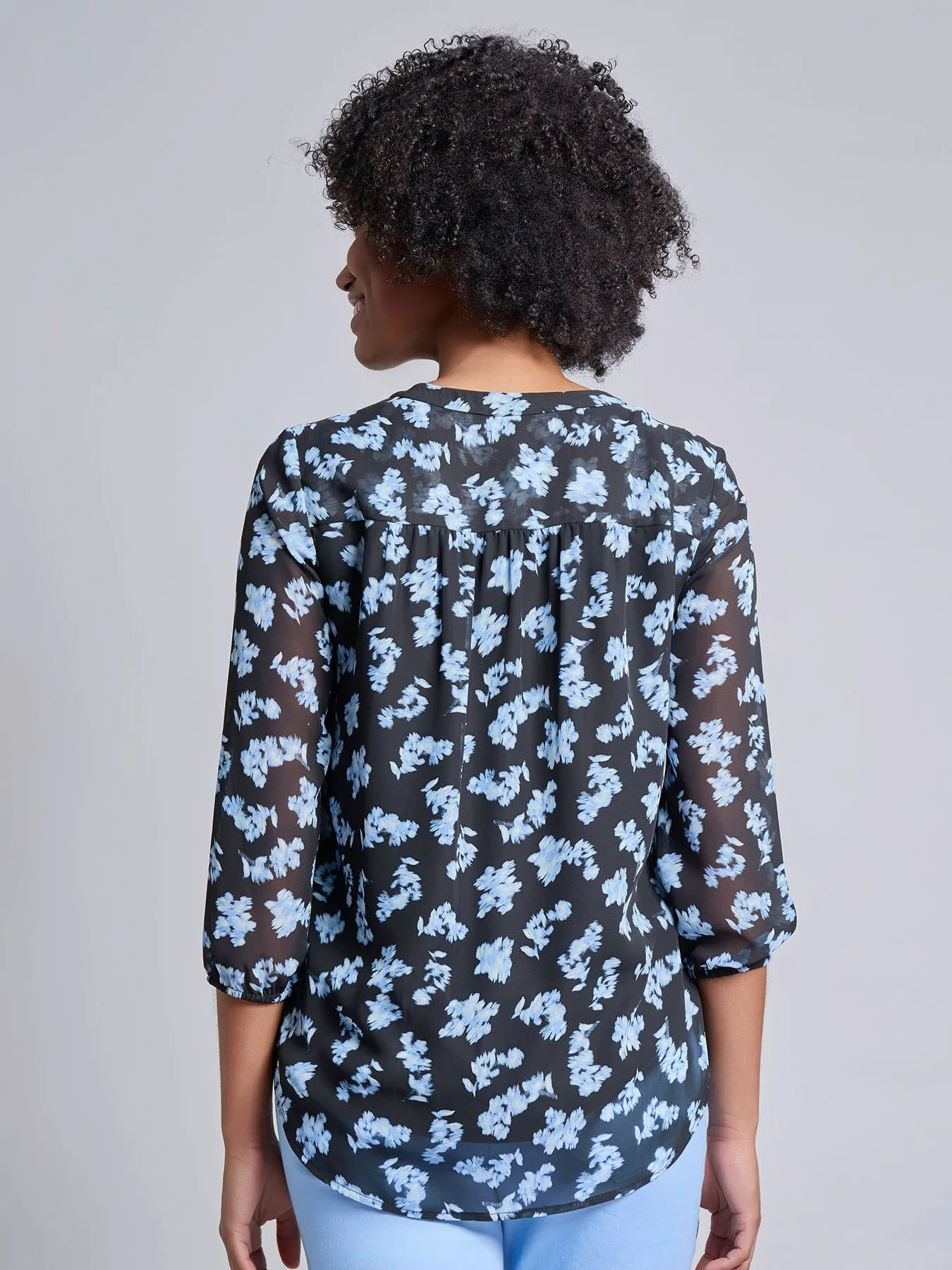 Printed V-Neck Pleated Kelly Blouse sold by Jones New York product image thumbnail 3