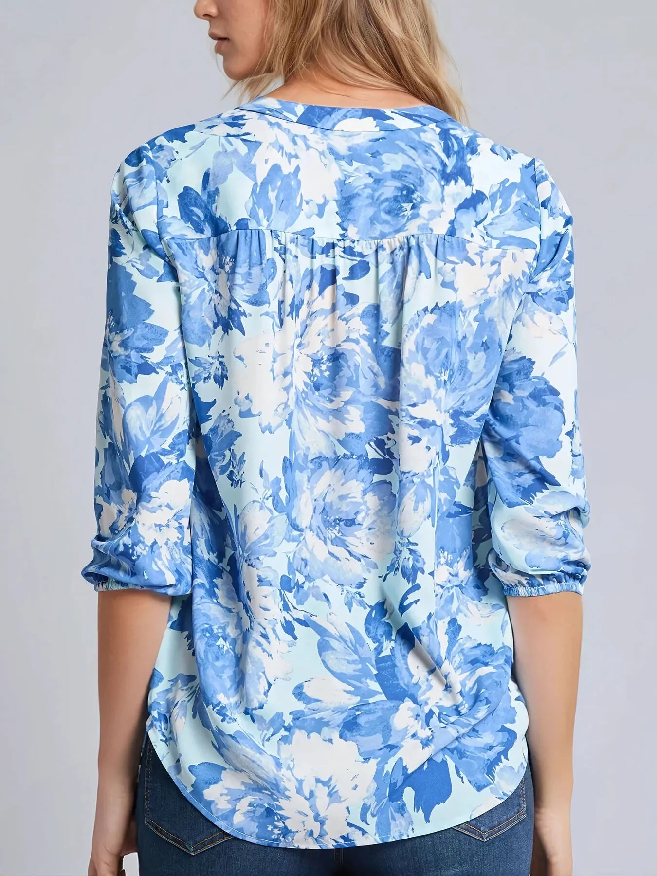 Printed V-Neck Pleated Kelly Blouse sold by Jones New York product image thumbnail 3