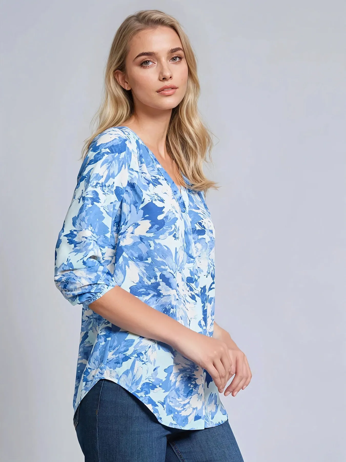 Printed V-Neck Pleated Kelly Blouse sold by Jones New York product image thumbnail 2