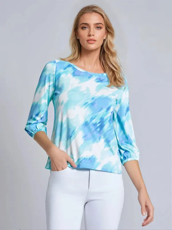 Petite Puff Sleeve Printed Moss Crepe Top sold by Jones New York