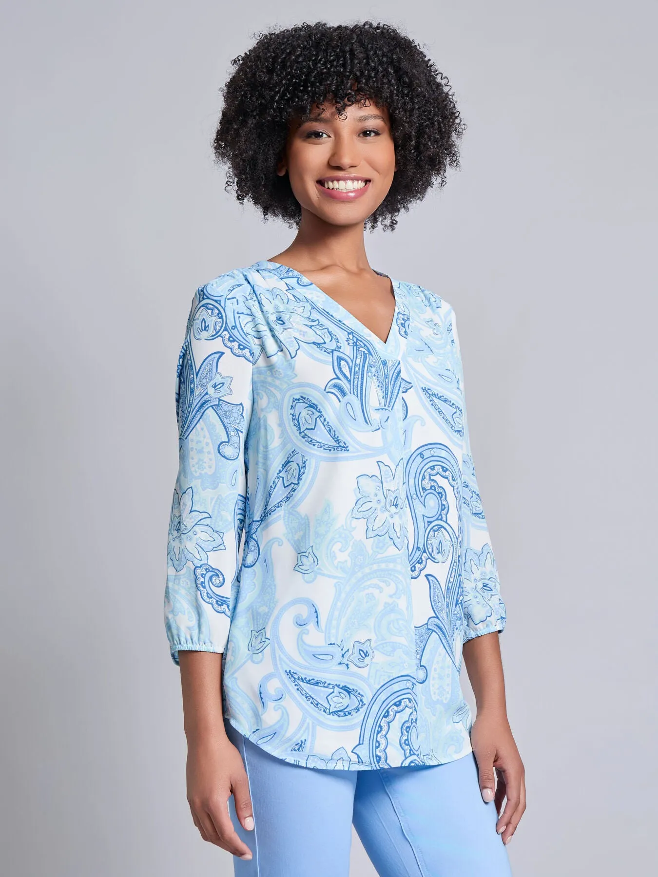 V-Neck Pleated Kelly Blouse, Crepe De Chine sold by Jones New York product image thumbnail 2