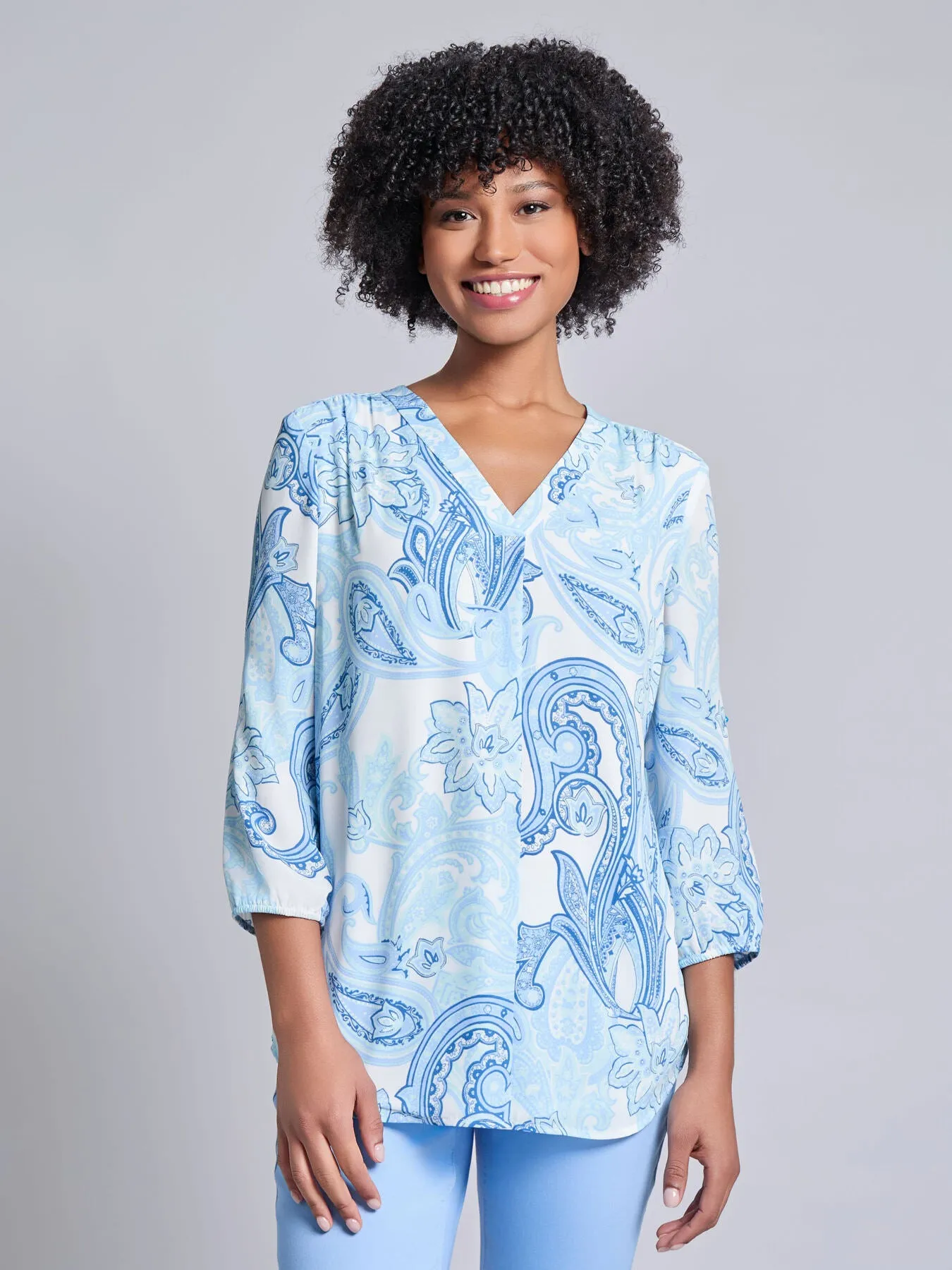 V-Neck Pleated Kelly Blouse, Crepe De Chine sold by Jones New York