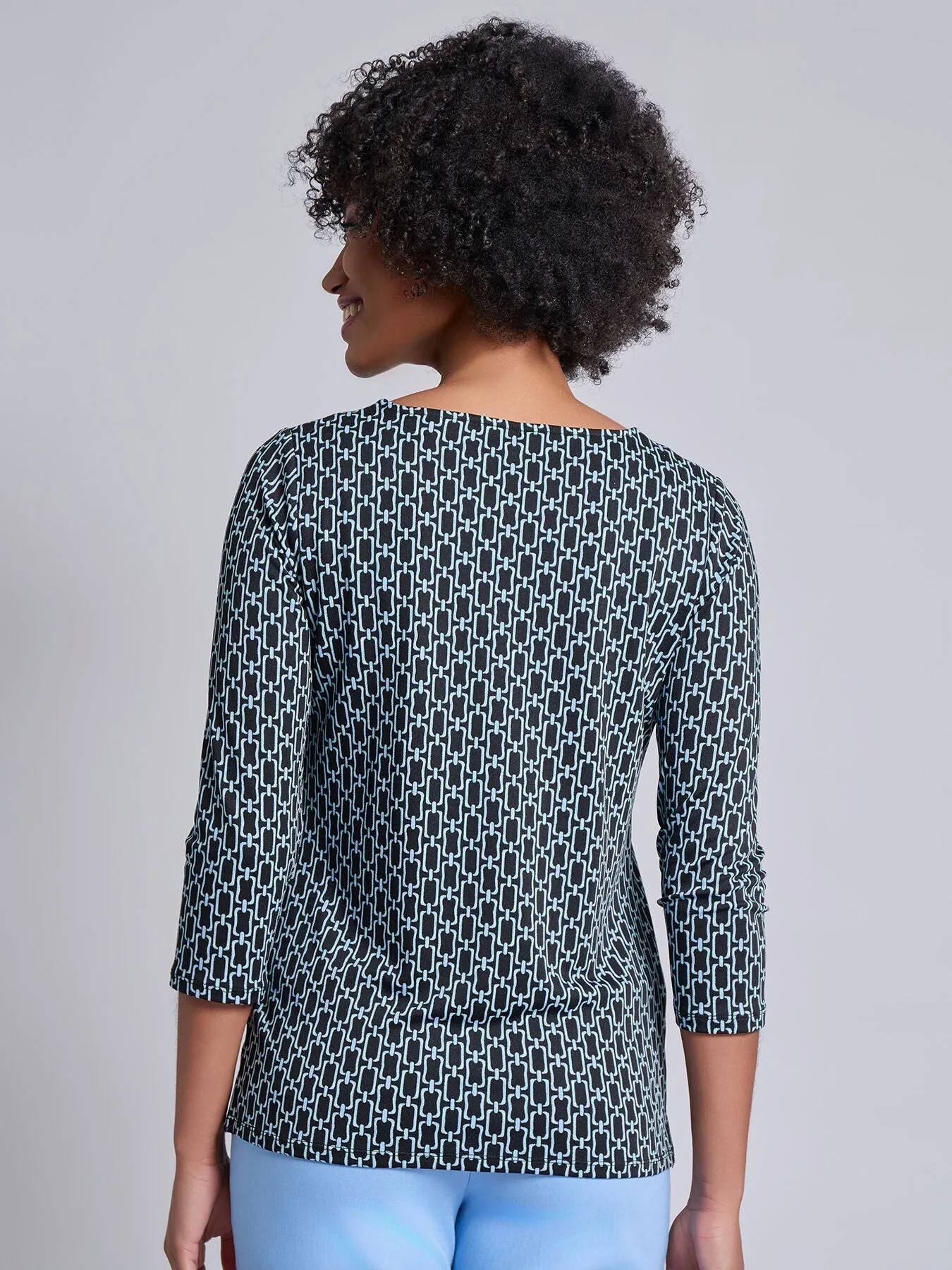 3/4 Sleeve Square Neck Blouse, Printed Moss Crepe sold by Jones New York product image thumbnail 3