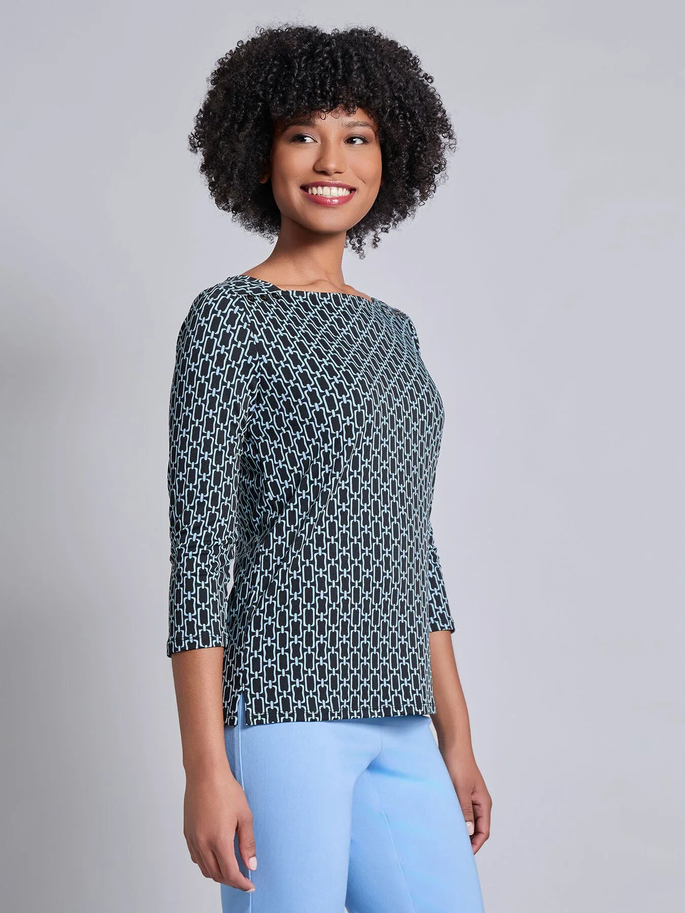 3/4 Sleeve Square Neck Blouse, Printed Moss Crepe sold by Jones New York product image thumbnail 2