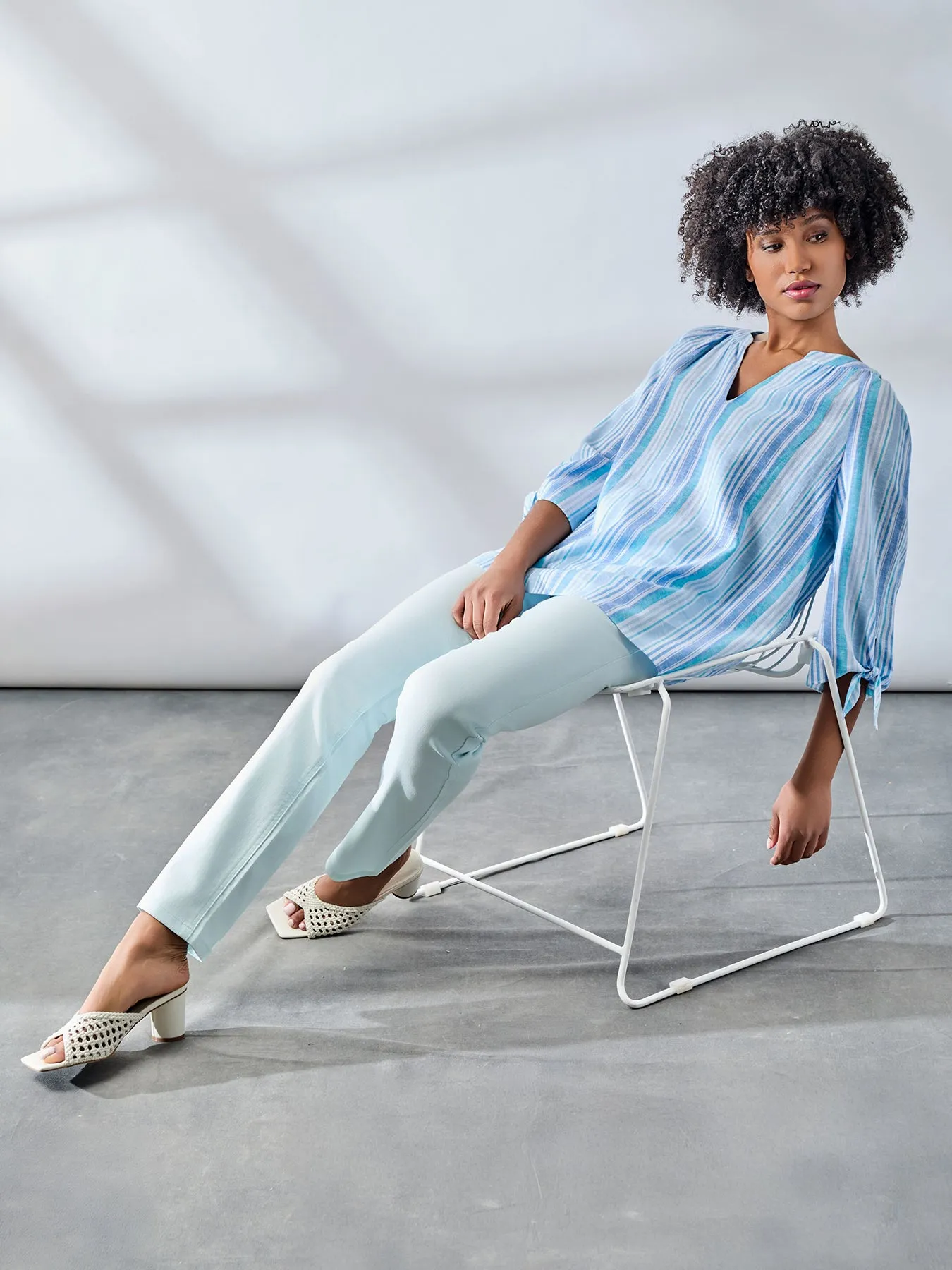 Printed Tie-Sleeve Raglan Blouse, Linen Blend sold by Jones New York product image thumbnail 5