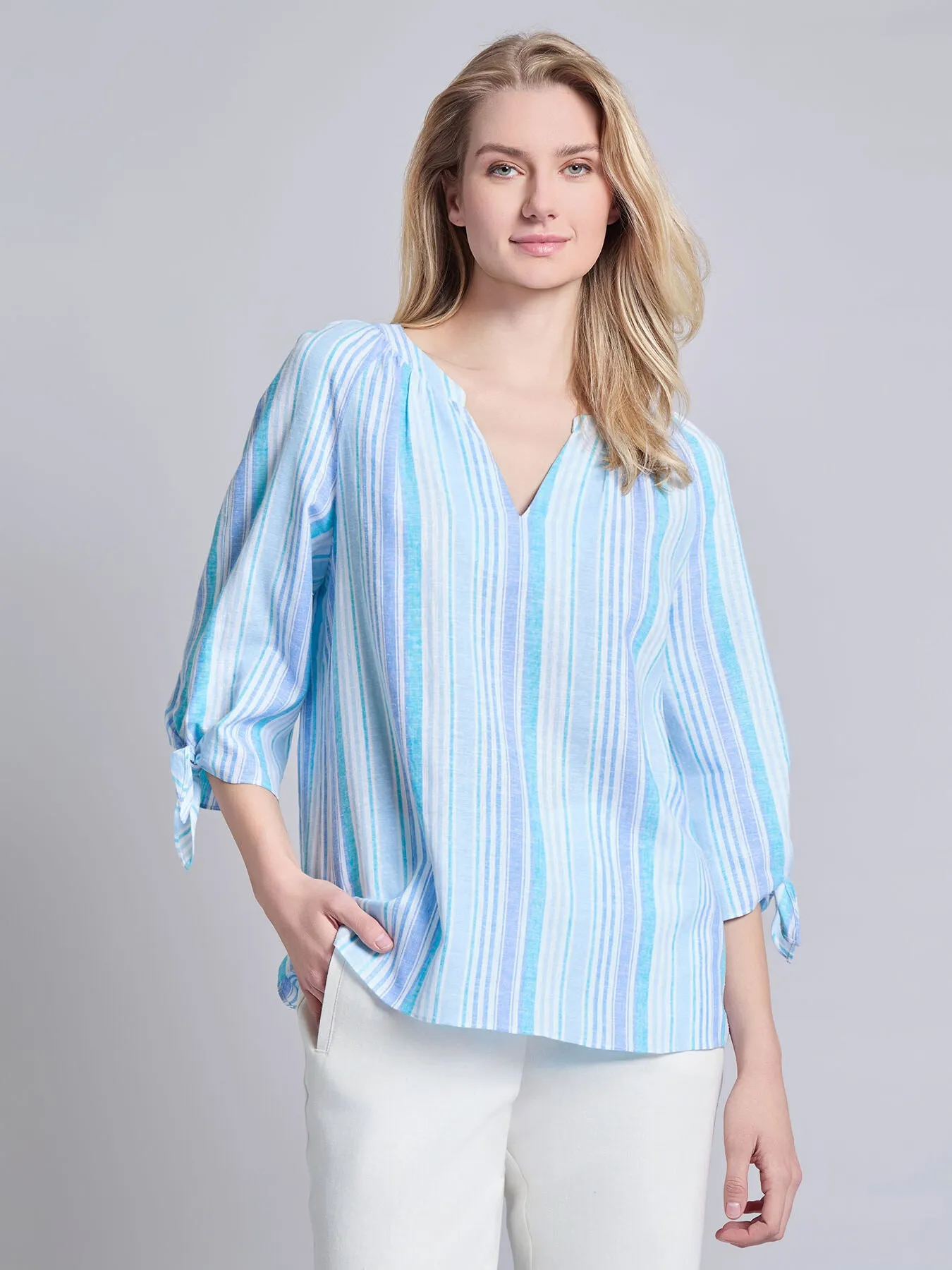 Printed Tie-Sleeve Raglan Blouse, Linen Blend sold by Jones New York product image thumbnail 2