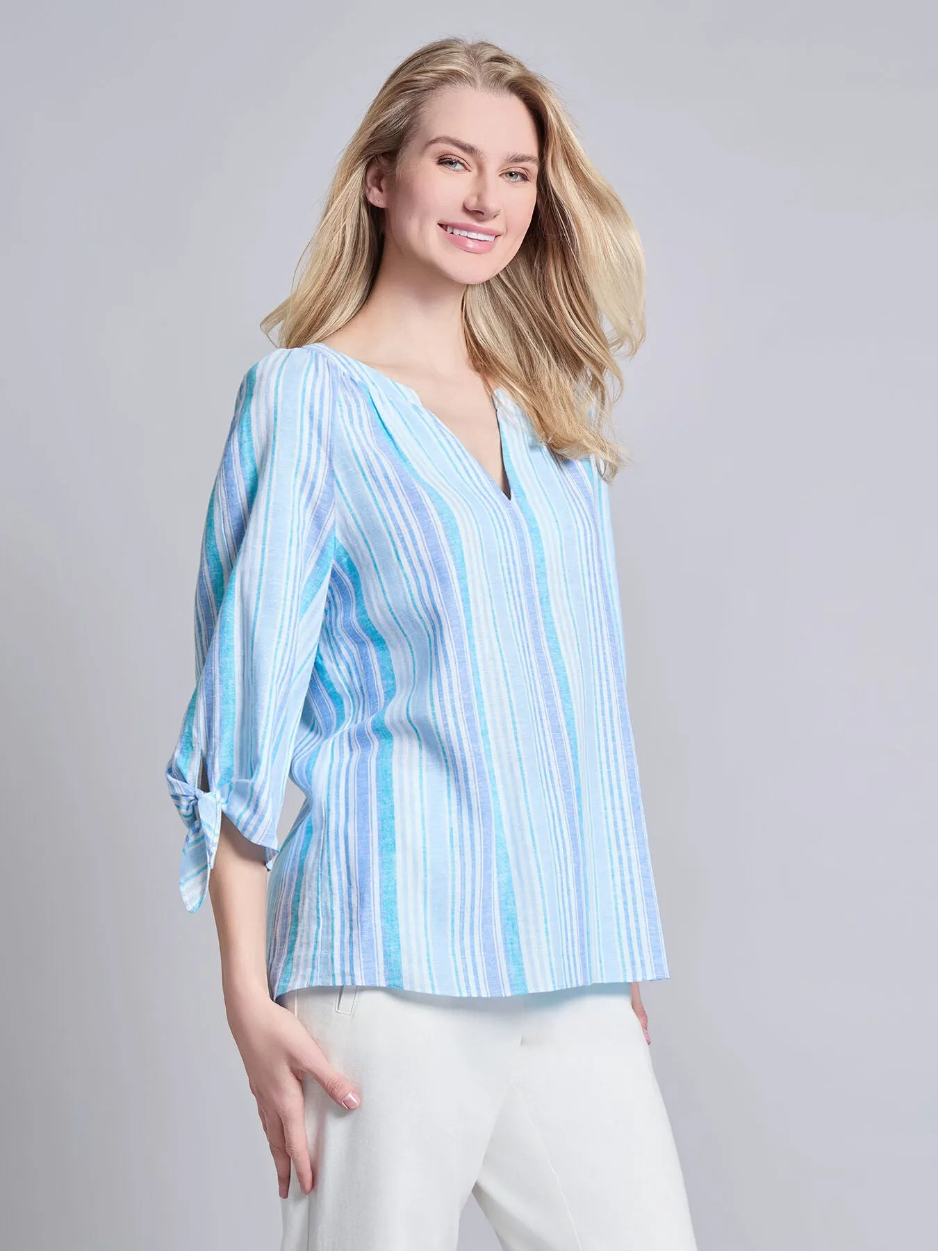 Printed Tie-Sleeve Raglan Blouse, Linen Blend sold by Jones New York product image thumbnail 3
