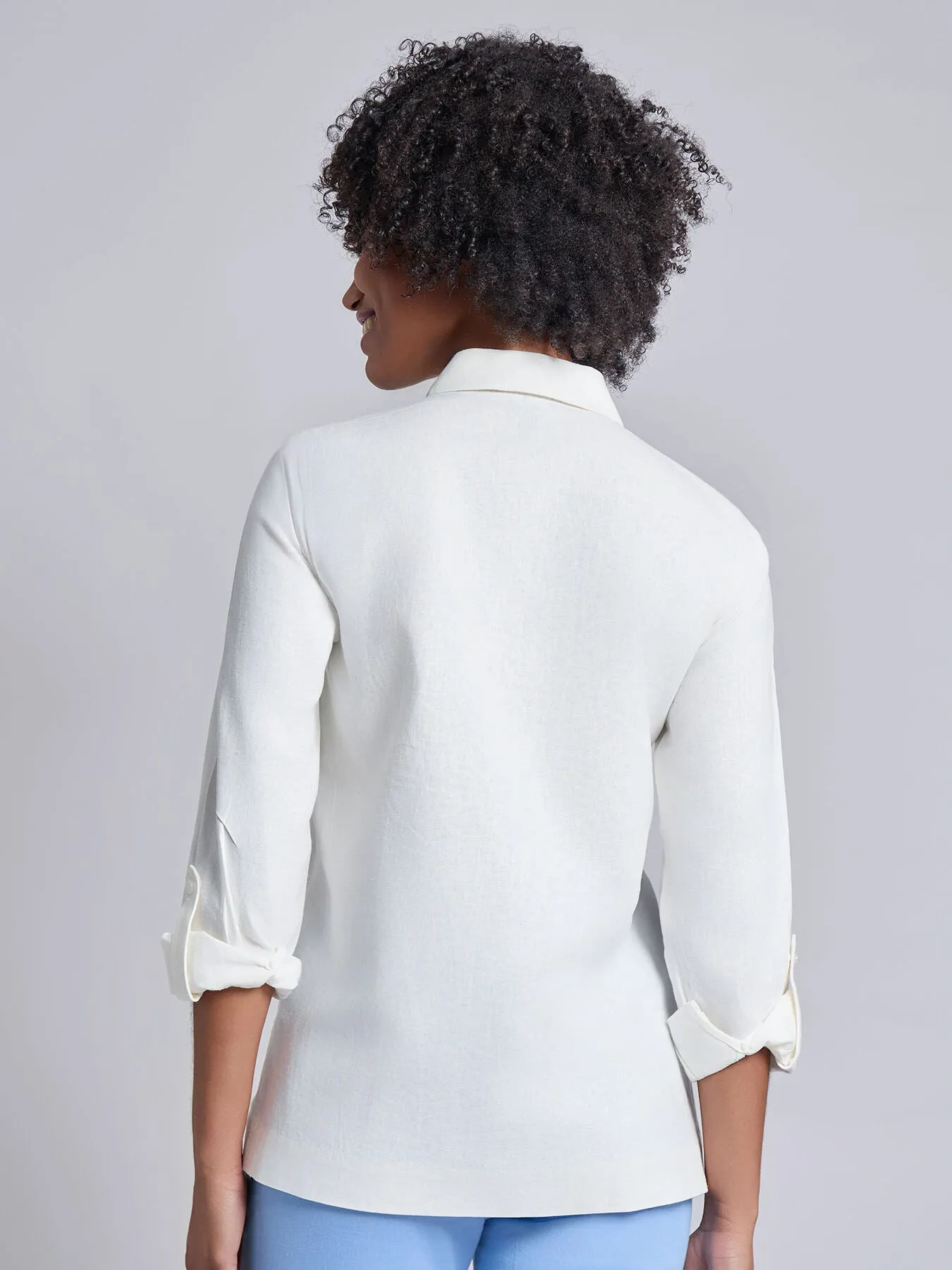 Button-Front Embroidered Blouse, Linen Blend sold by Jones New York product image thumbnail 4