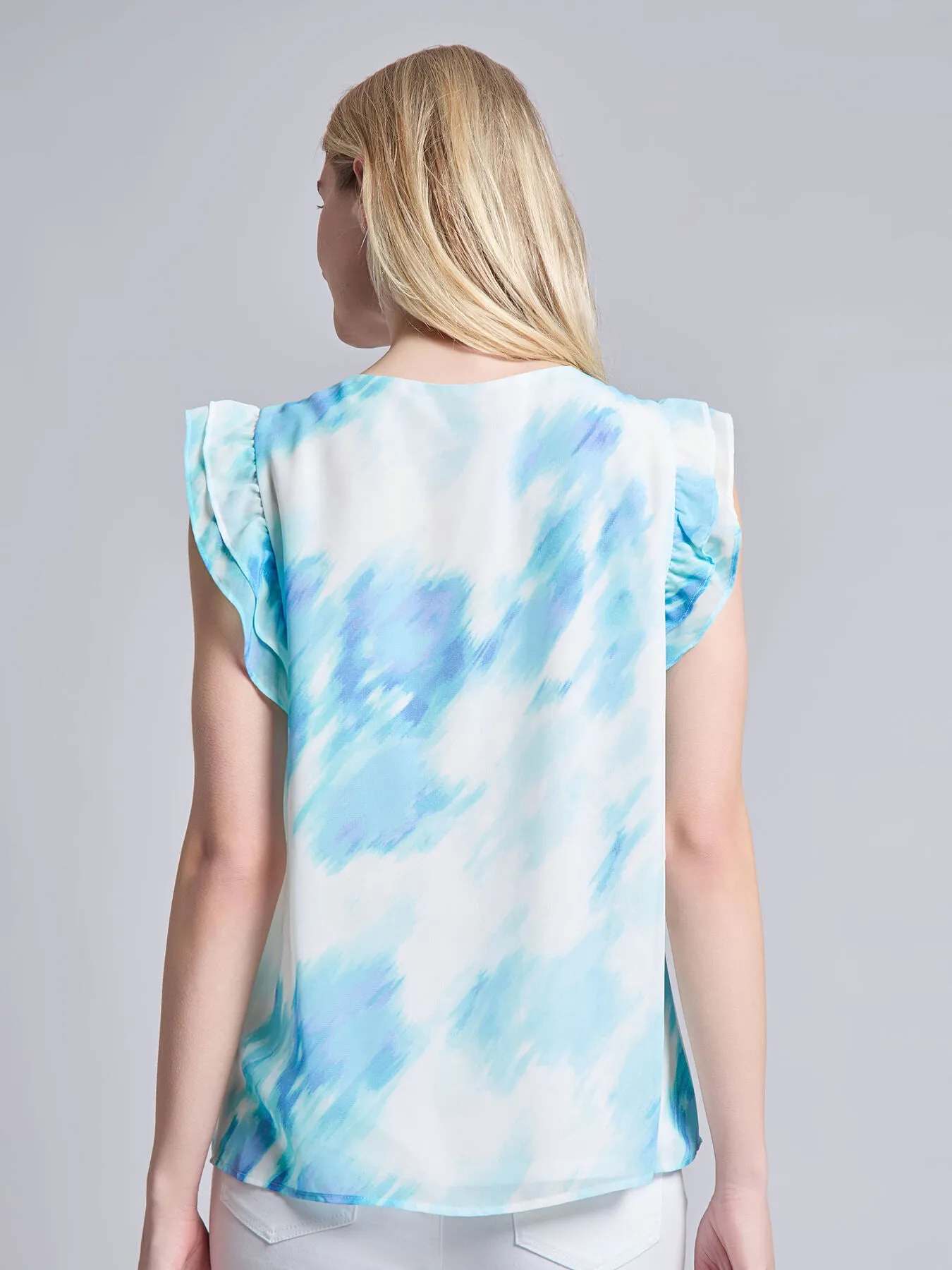 Flutter Sleeve V-Neck Blouse, Crepe De Chine sold by Jones New York product image thumbnail 3