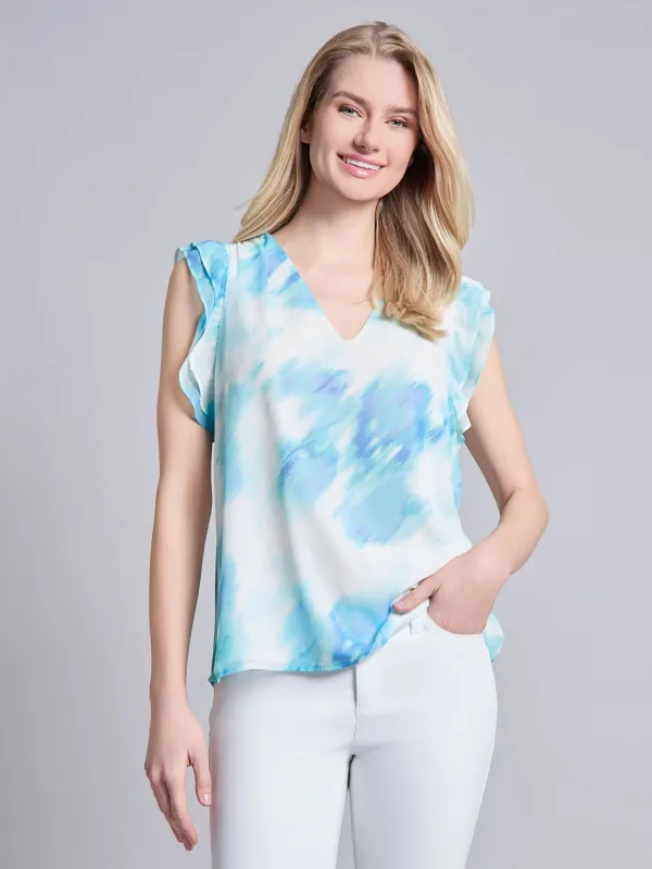 Petite Flutter Sleeve V-Neck Blouse, Crepe De Chine sold by Jones New York
