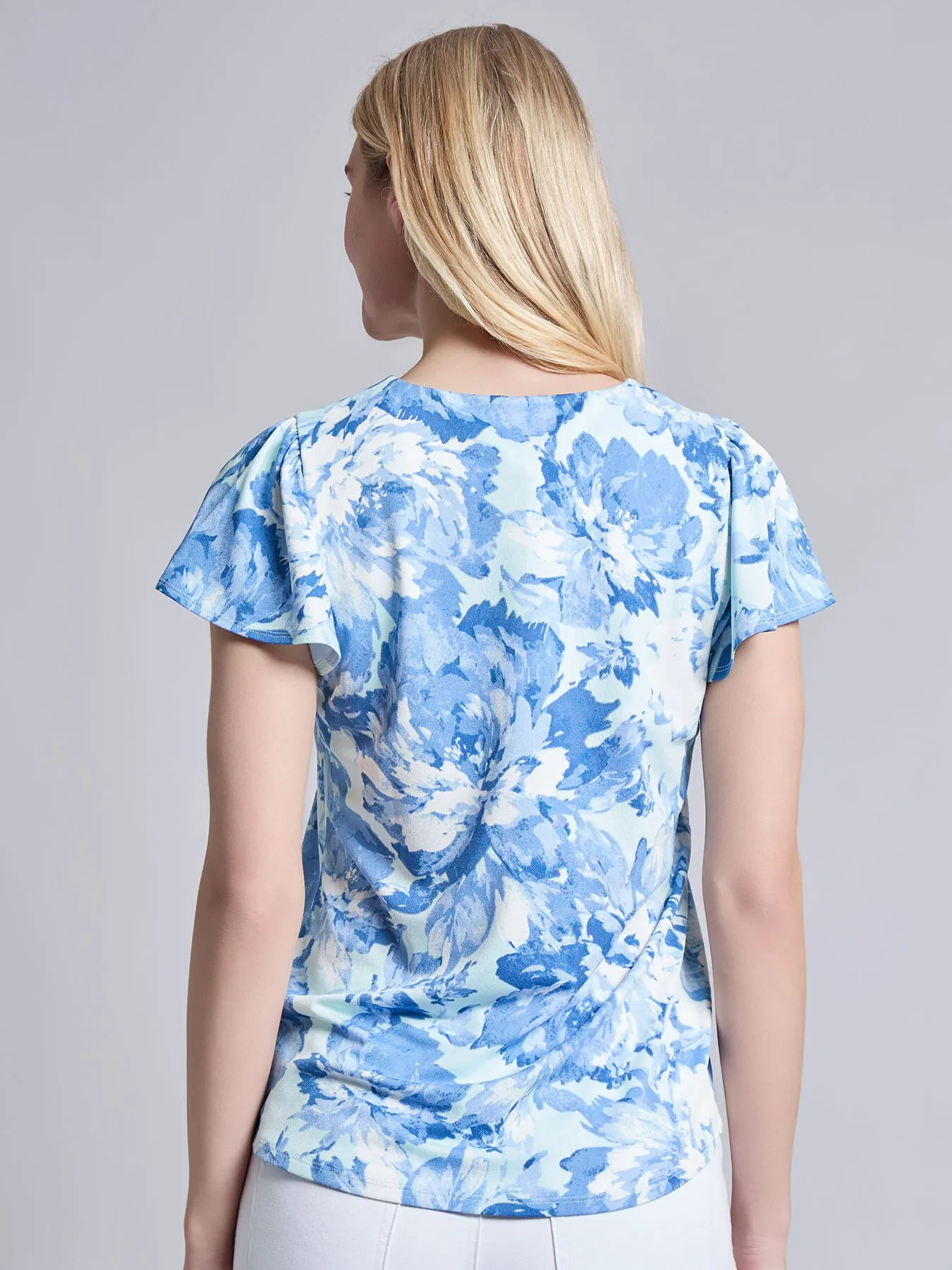 Plus Flutter Sleeve V-Neck Top, Moss Crepe sold by Jones New York product image thumbnail 4