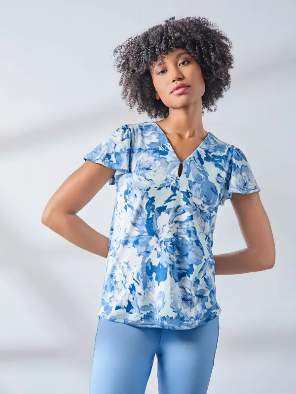 Plus Flutter Sleeve V-Neck Top, Moss Crepe sold by Jones New York