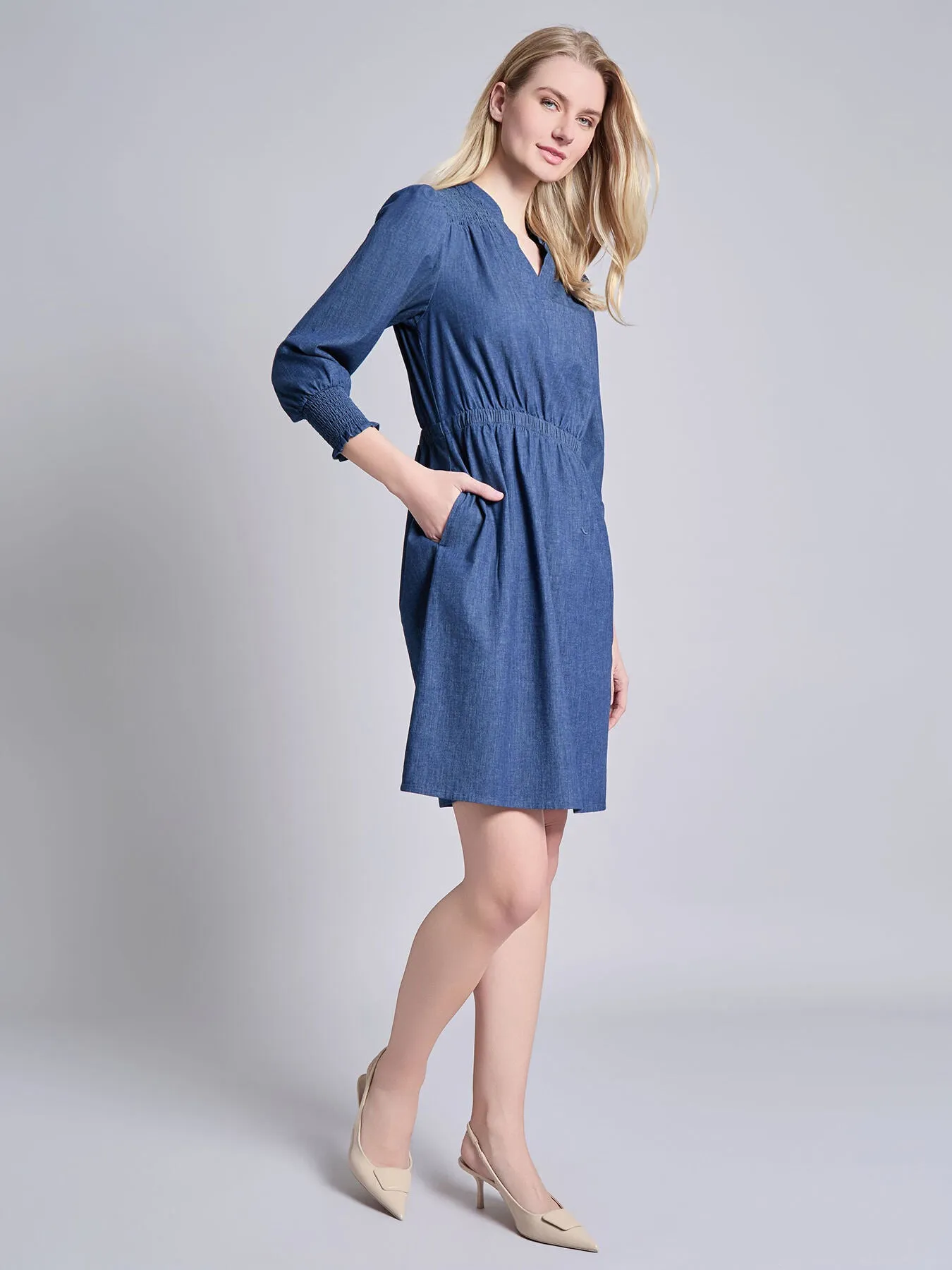 Long Sleeve Smocked Shoulder Dress sold by Jones New York product image thumbnail 2