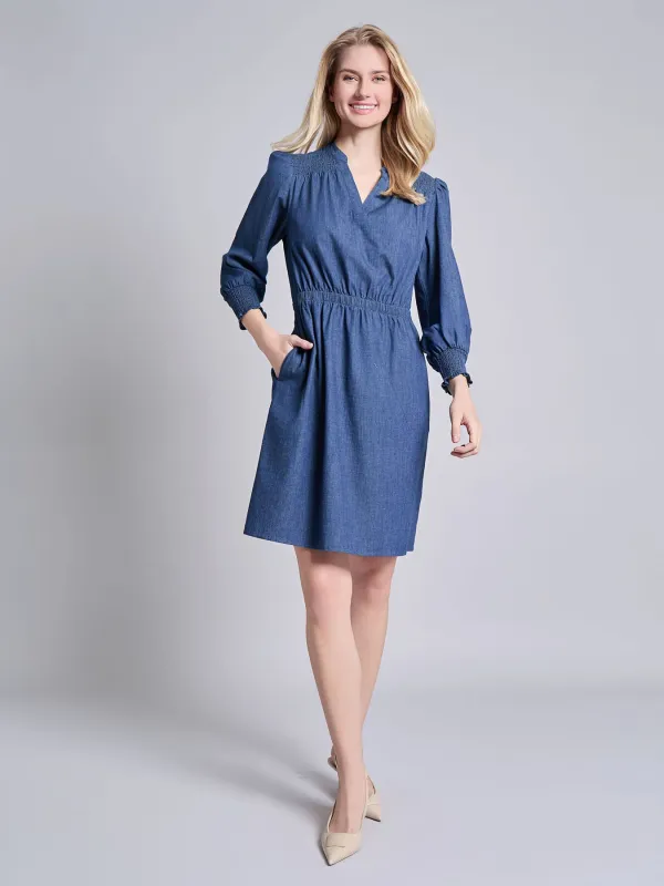 Long Sleeve Smocked Shoulder Dress made by Jones New York
