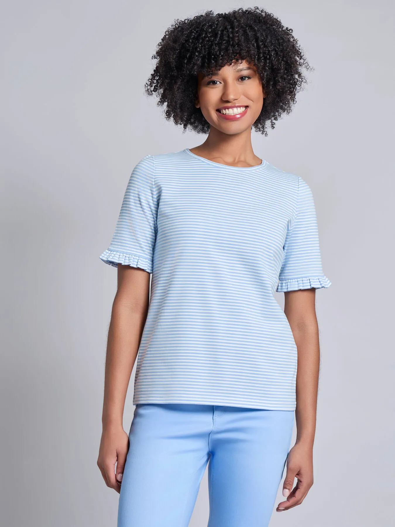 Ruffle Sleeve Stripe Top sold by Jones New York