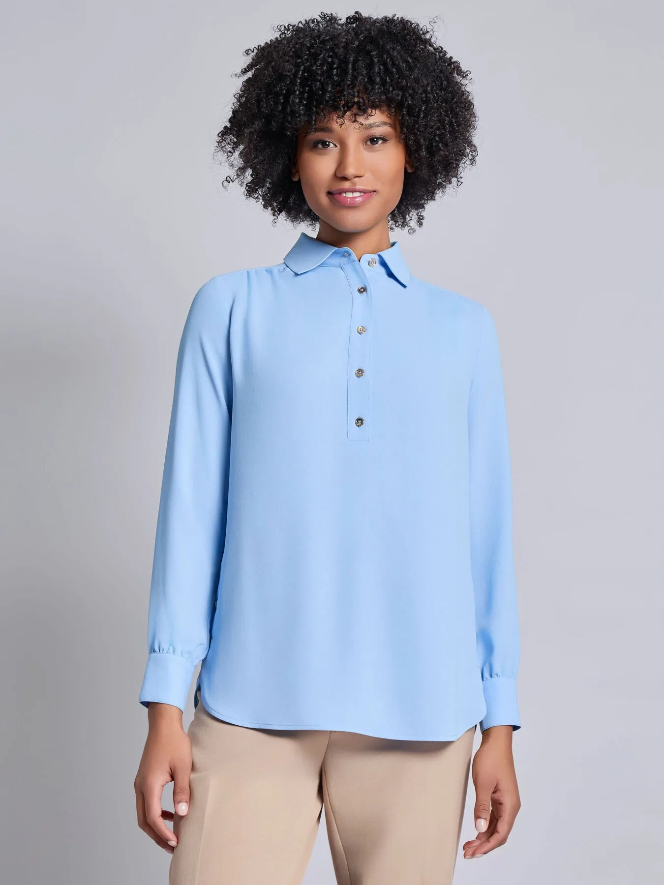 Long Sleeve Collared Popover Blouse, Crepe De Chine sold by Jones New York