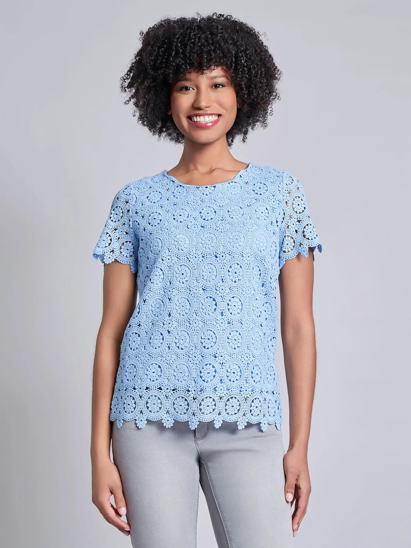 Petite Short Sleeve Lace Top sold by Jones New York