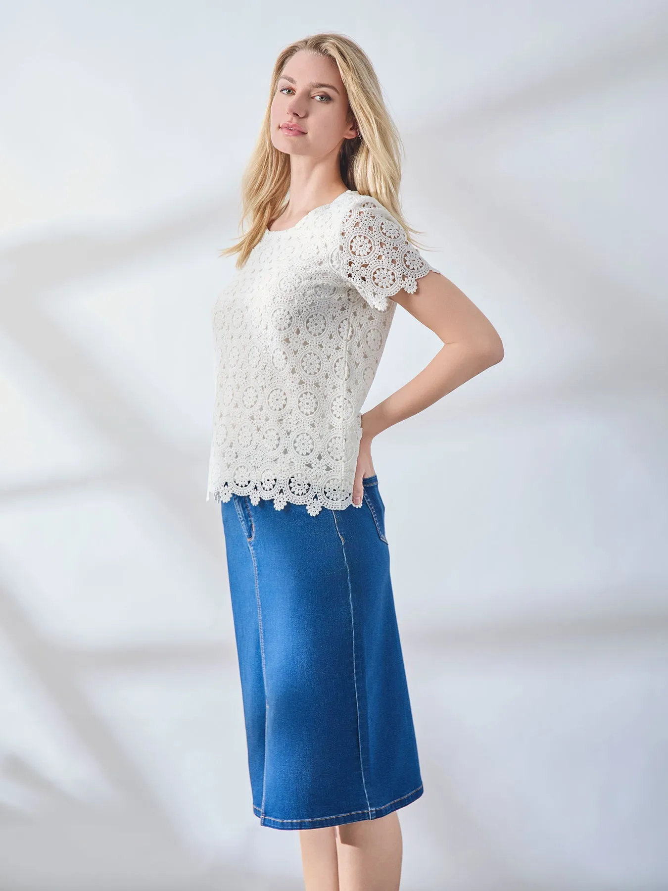 Plus Short Sleeve Lace Top sold by Jones New York product image thumbnail 2