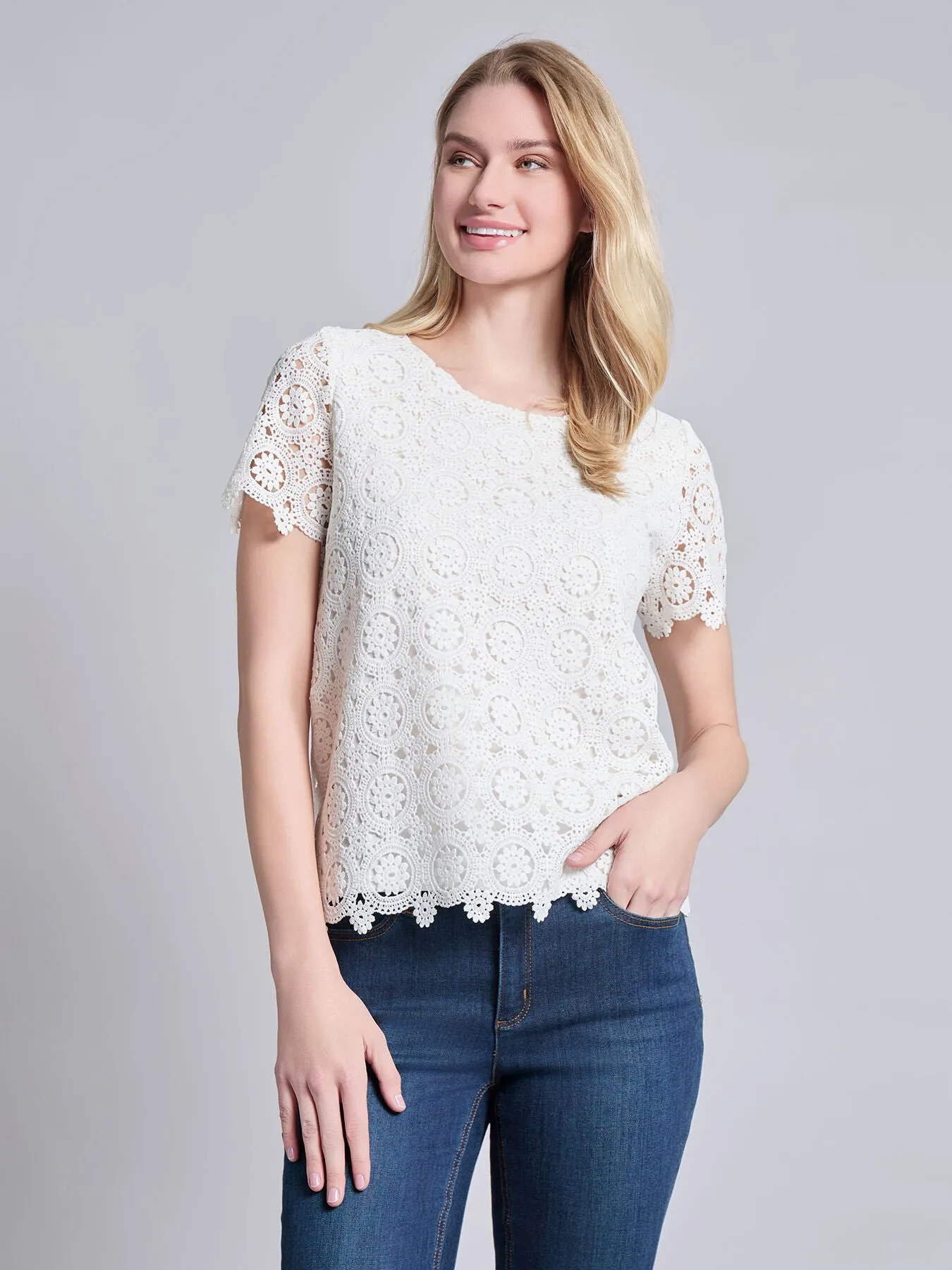 Plus Short Sleeve Lace Top sold by Jones New York