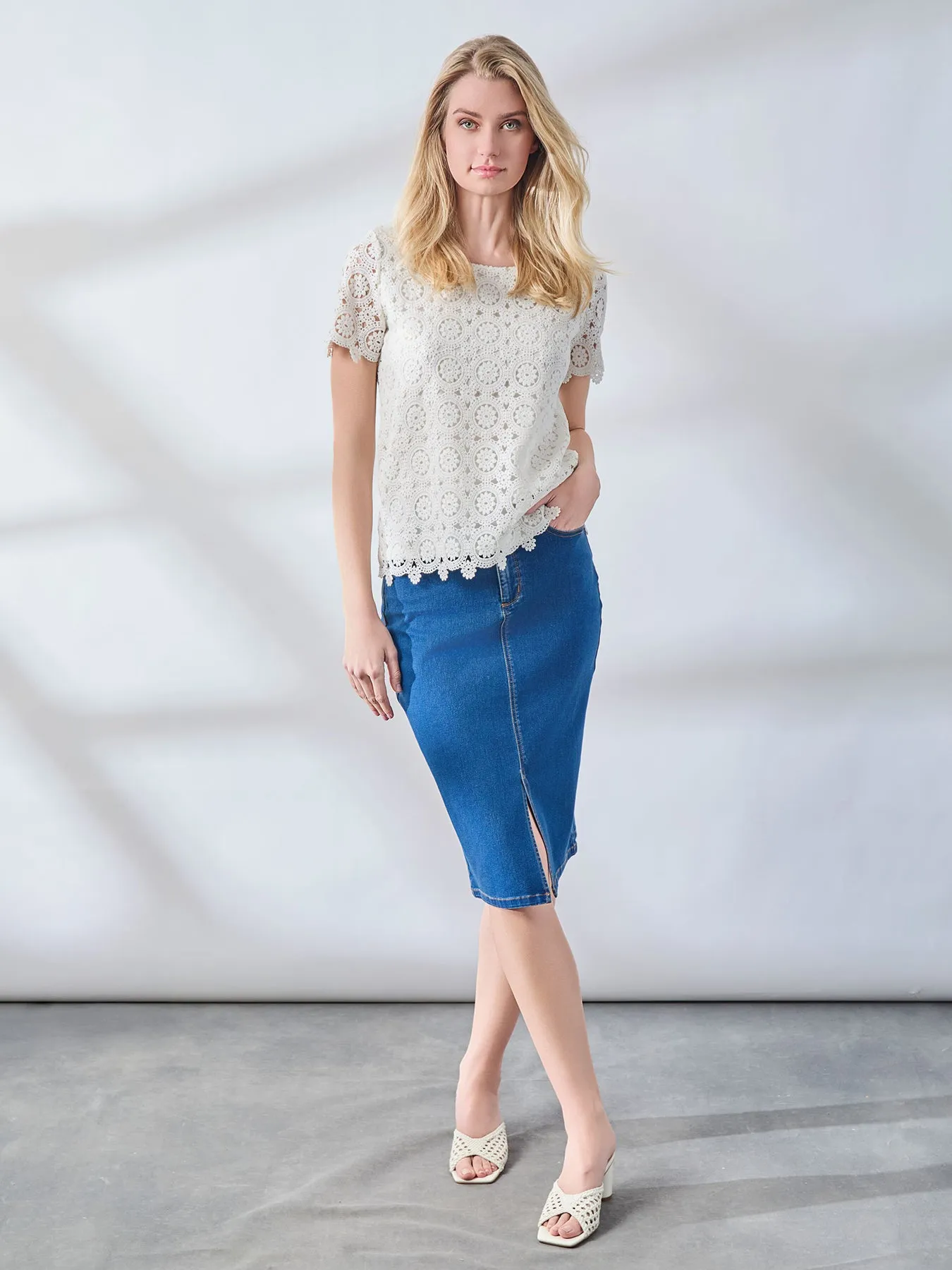 Petite Short Sleeve Lace Top sold by Jones New York product image thumbnail 5