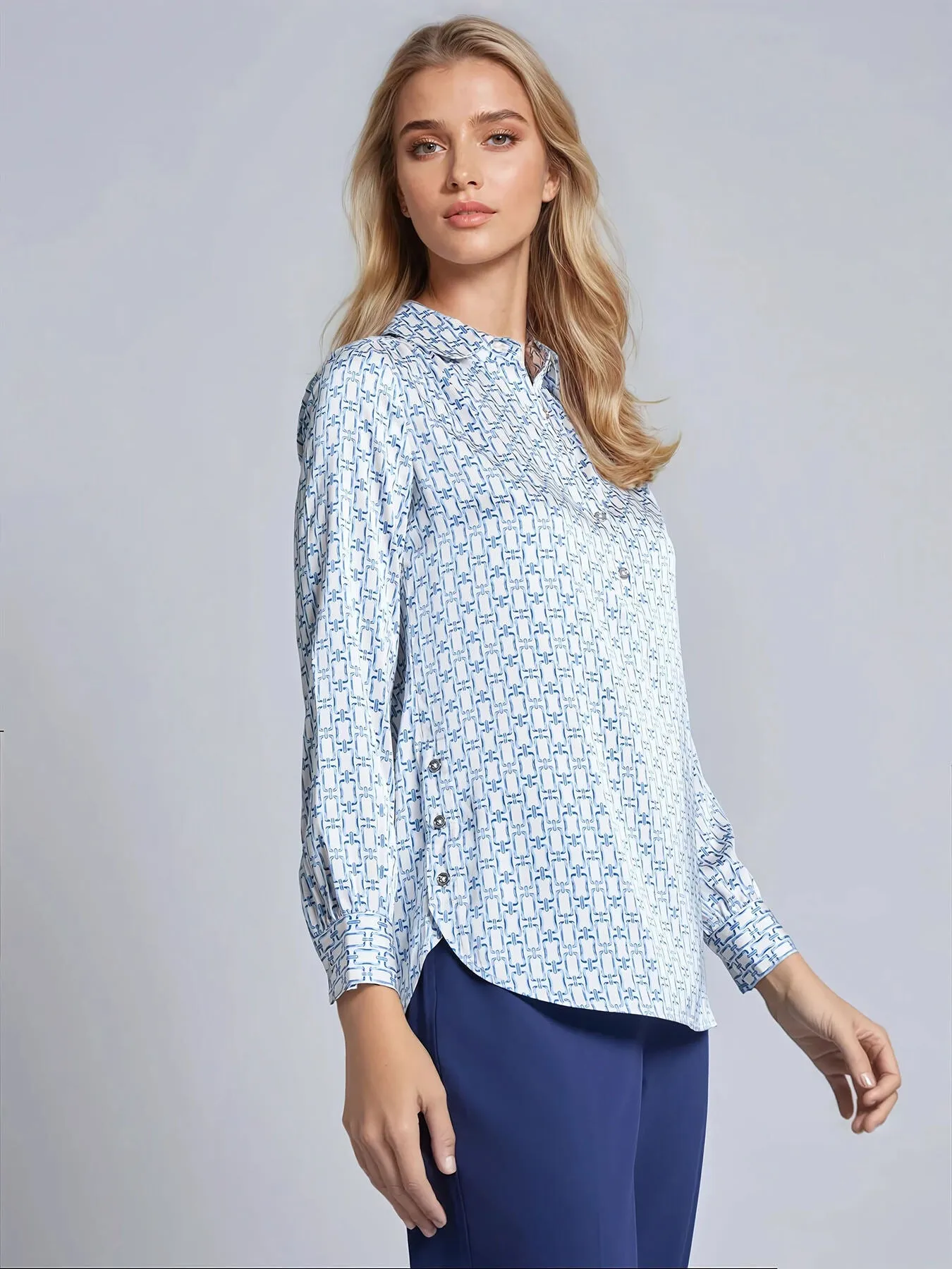 Long Sleeve Collared Popover Blouse, Printed Satin sold by Jones New York product image thumbnail 2