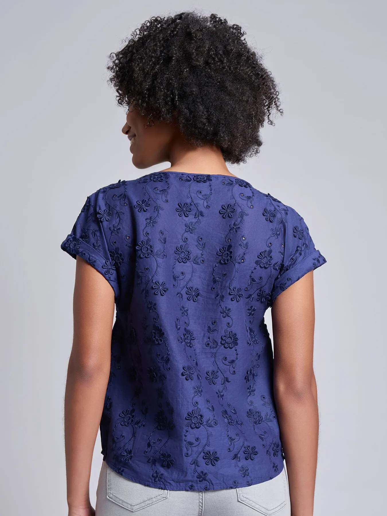 Short Sleeve Button Detail Blouse, Floral Eyelet sold by Jones New York product image thumbnail 3