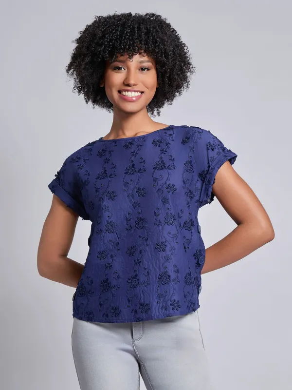 Short Sleeve Button Detail Blouse, Floral Eyelet sold by Jones New York
