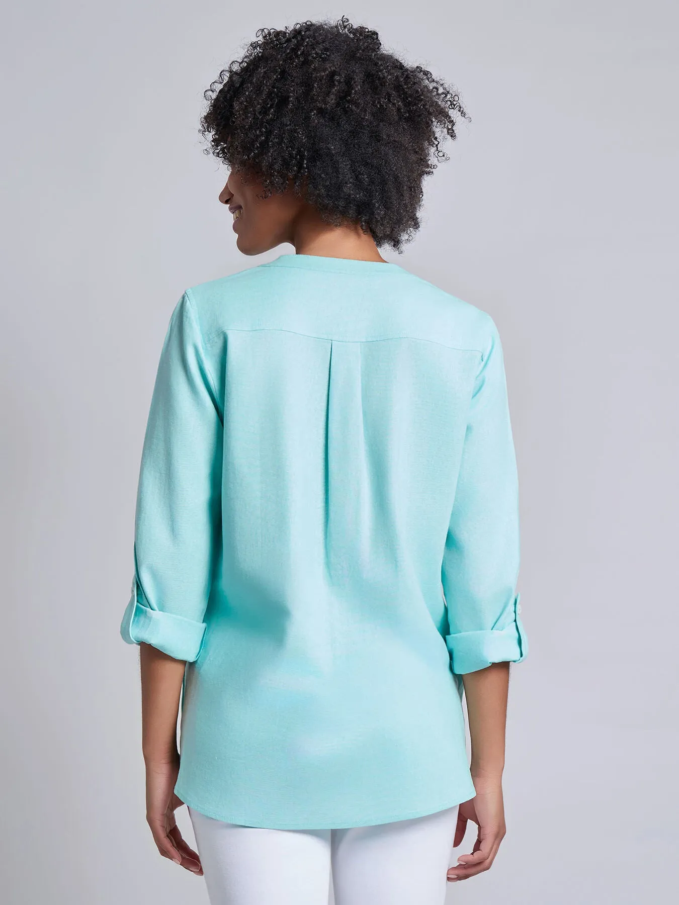 Petite Button Front Tunic, Linen Blend sold by Jones New York product image thumbnail 3