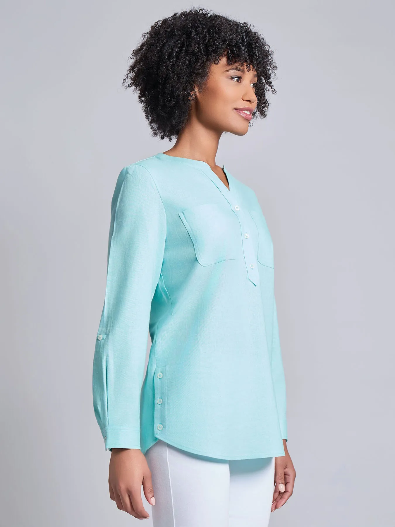 Petite Button Front Tunic, Linen Blend sold by Jones New York product image thumbnail 2