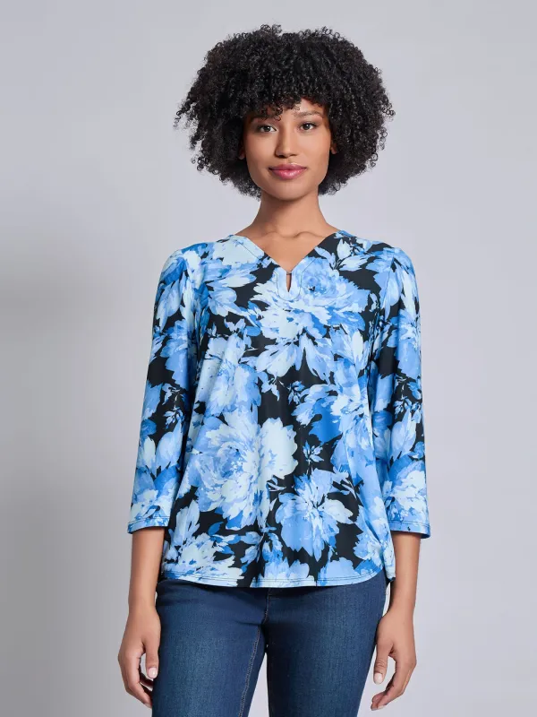 3/4 Sleeve Keyhole Neck Print Top, Moss Crepe sold by Jones New York