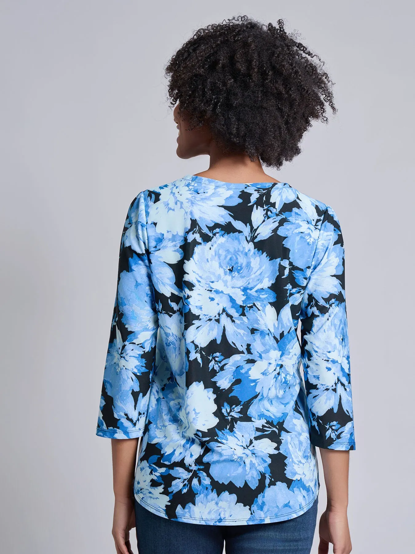 3/4 Sleeve Keyhole Neck Print Top, Moss Crepe sold by Jones New York product image thumbnail 3