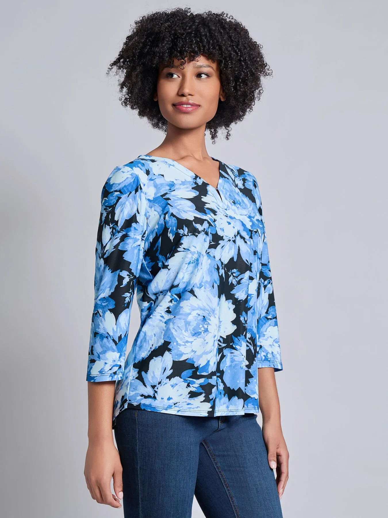 3/4 Sleeve Keyhole Neck Print Top, Moss Crepe sold by Jones New York product image thumbnail 2
