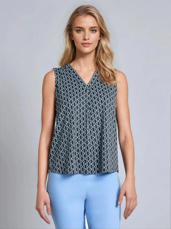 Sleeveless V-Neck Pleat Front Blouse sold by Jones New York