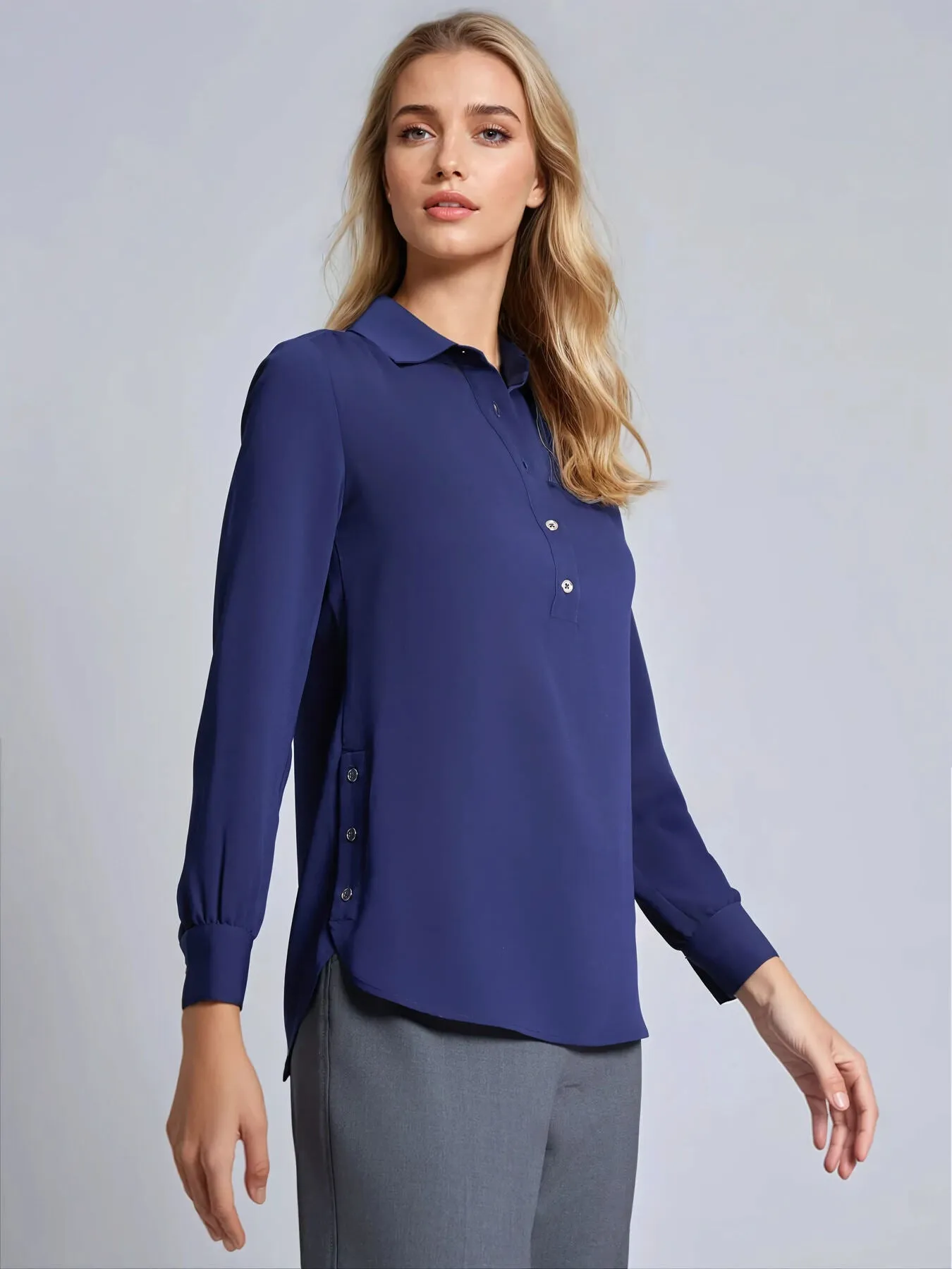 Long Sleeve Collared Popover Blouse, Crepe De Chine sold by Jones New York product image thumbnail 2