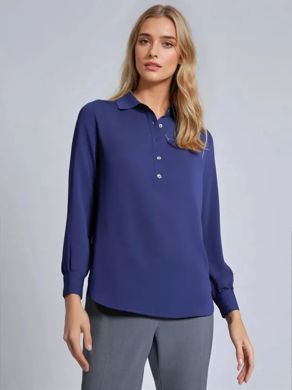Long Sleeve Collared Popover Blouse, Crepe De Chine sold by Jones New York