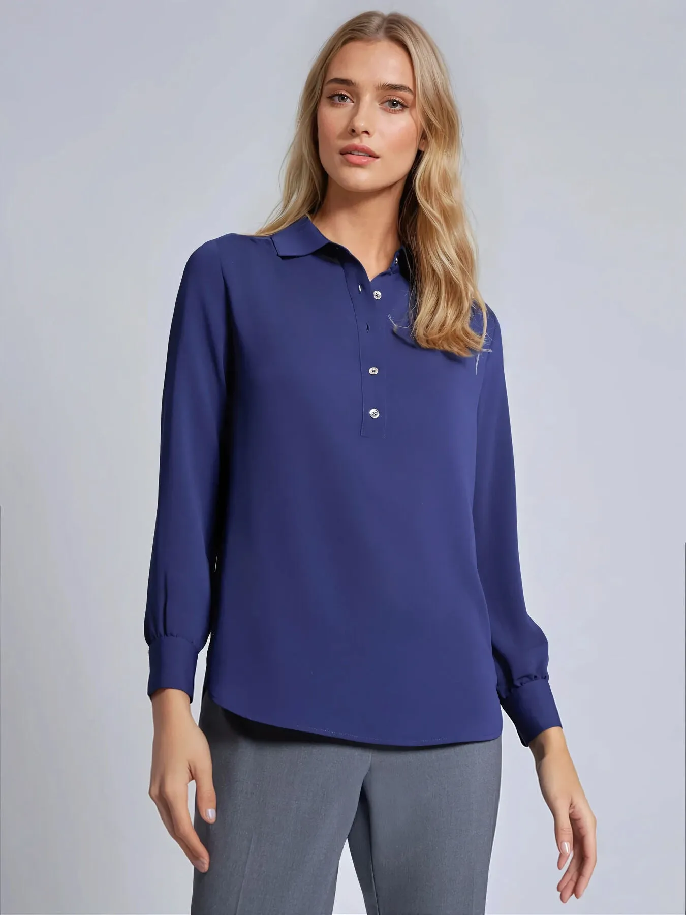 Long Sleeve Collared Popover Blouse, Crepe De Chine sold by Jones New York